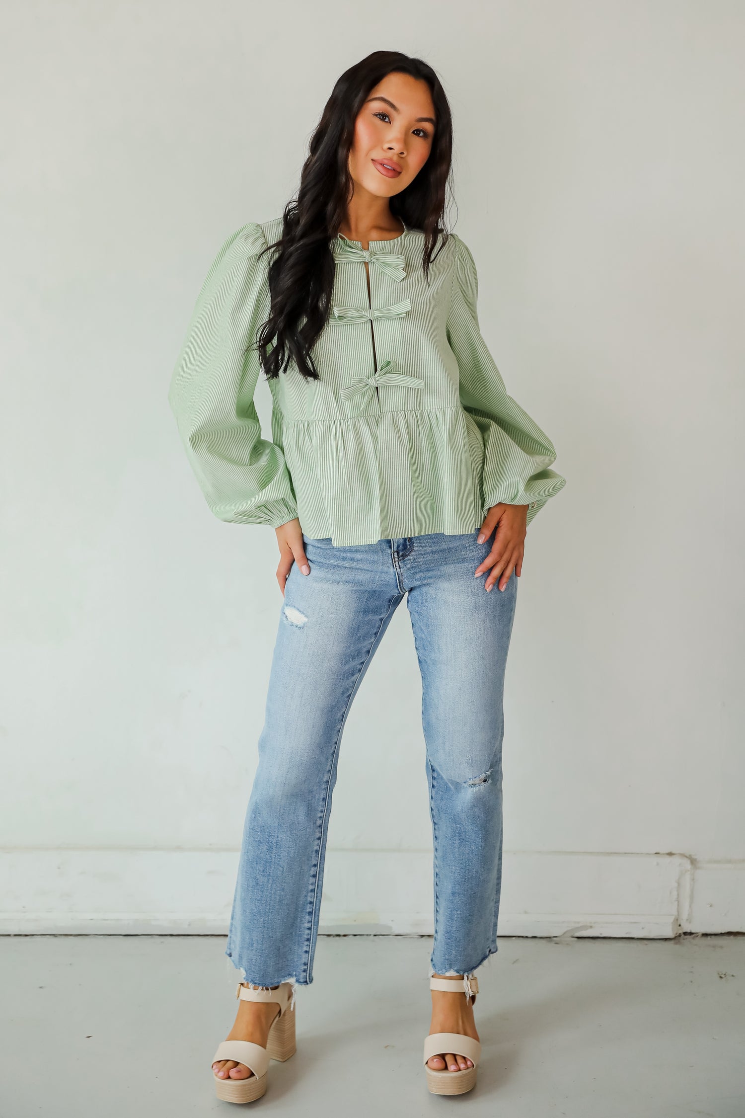 Significant Sweetie Green Striped Bow Blouse