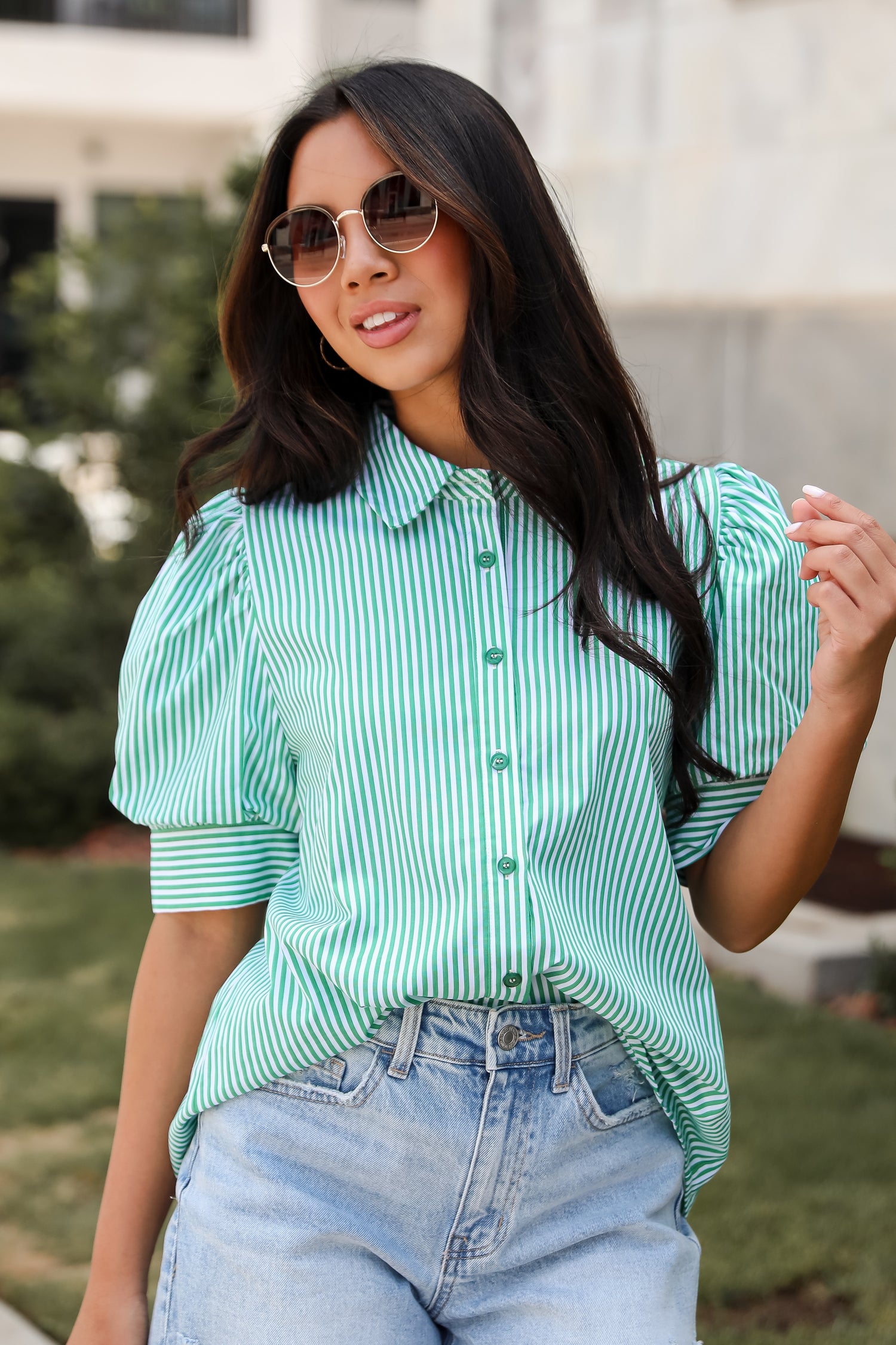 Authentic Sweetness Green Striped Blouse