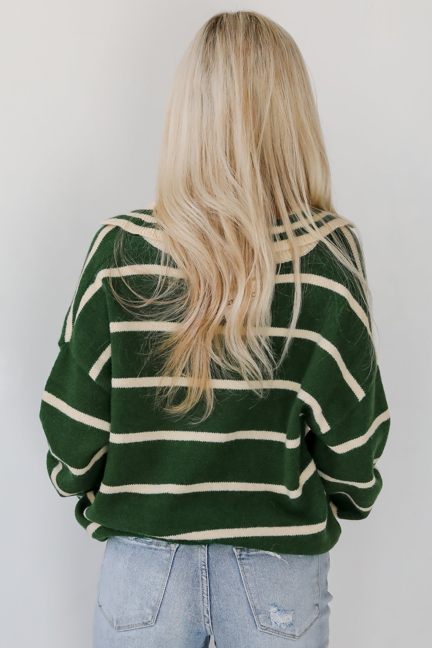 Fashionable Outcome Green Striped Collared Sweater