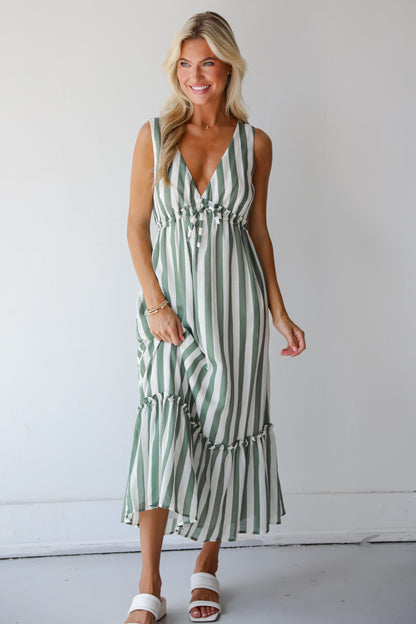 Sophisticated Composure Green Striped Maxi Dress