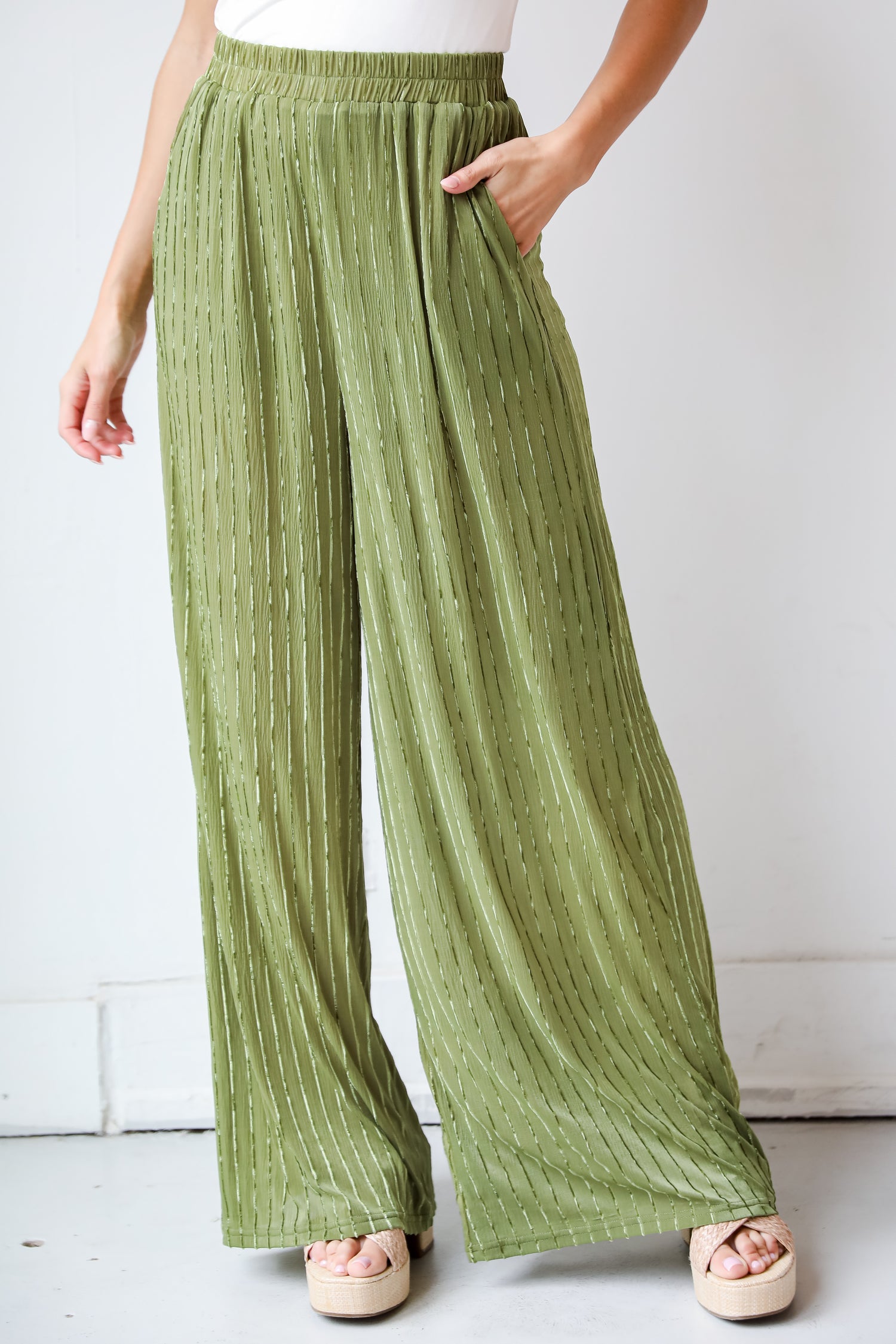 high rise Green Velvet Stripe Pants