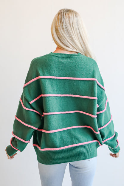 Memorably Stylish Hunter Green Striped Sweater