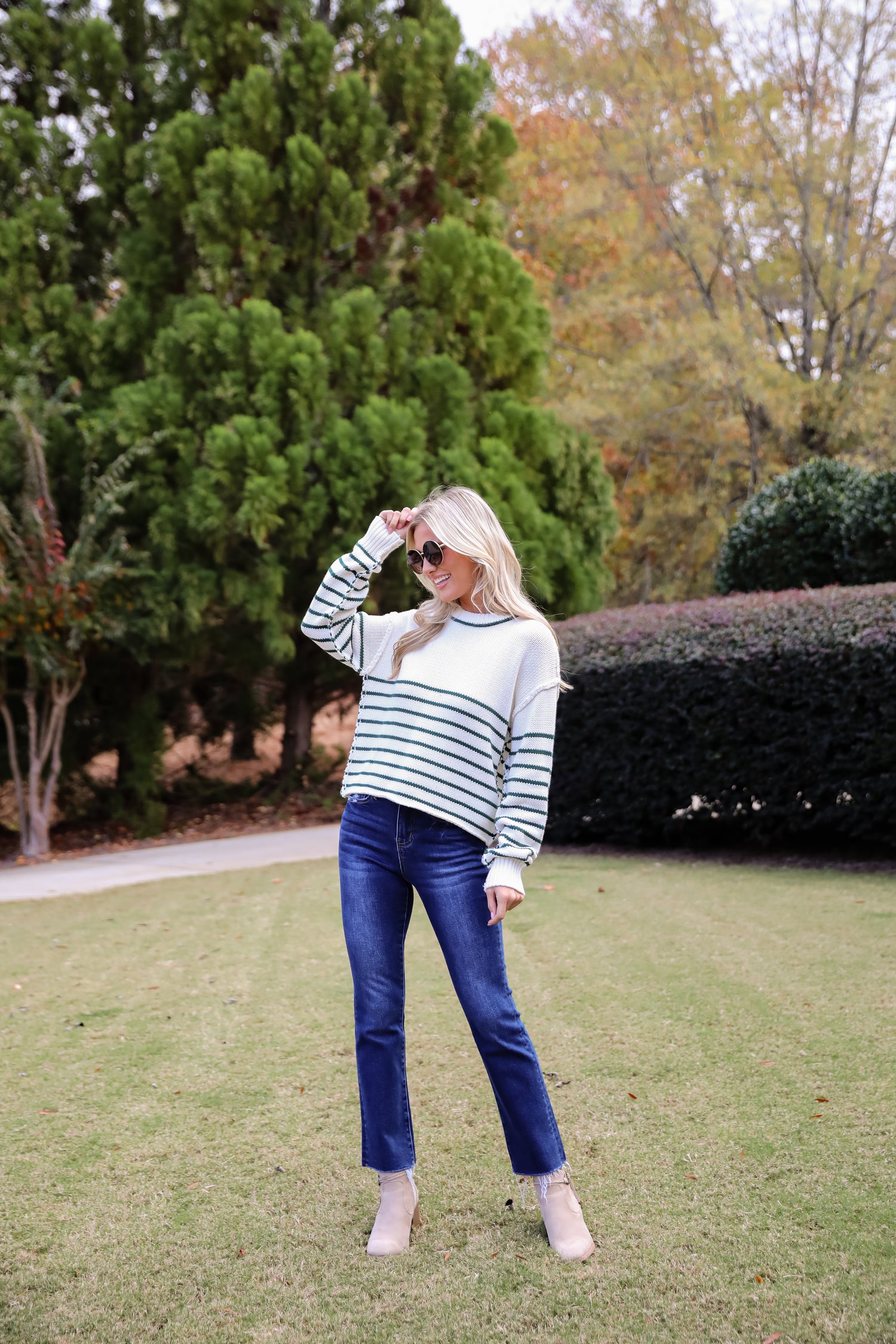 Chic Outcome Green Striped Sweater