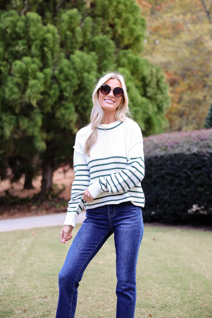 Chic Outcome Green Striped Sweater