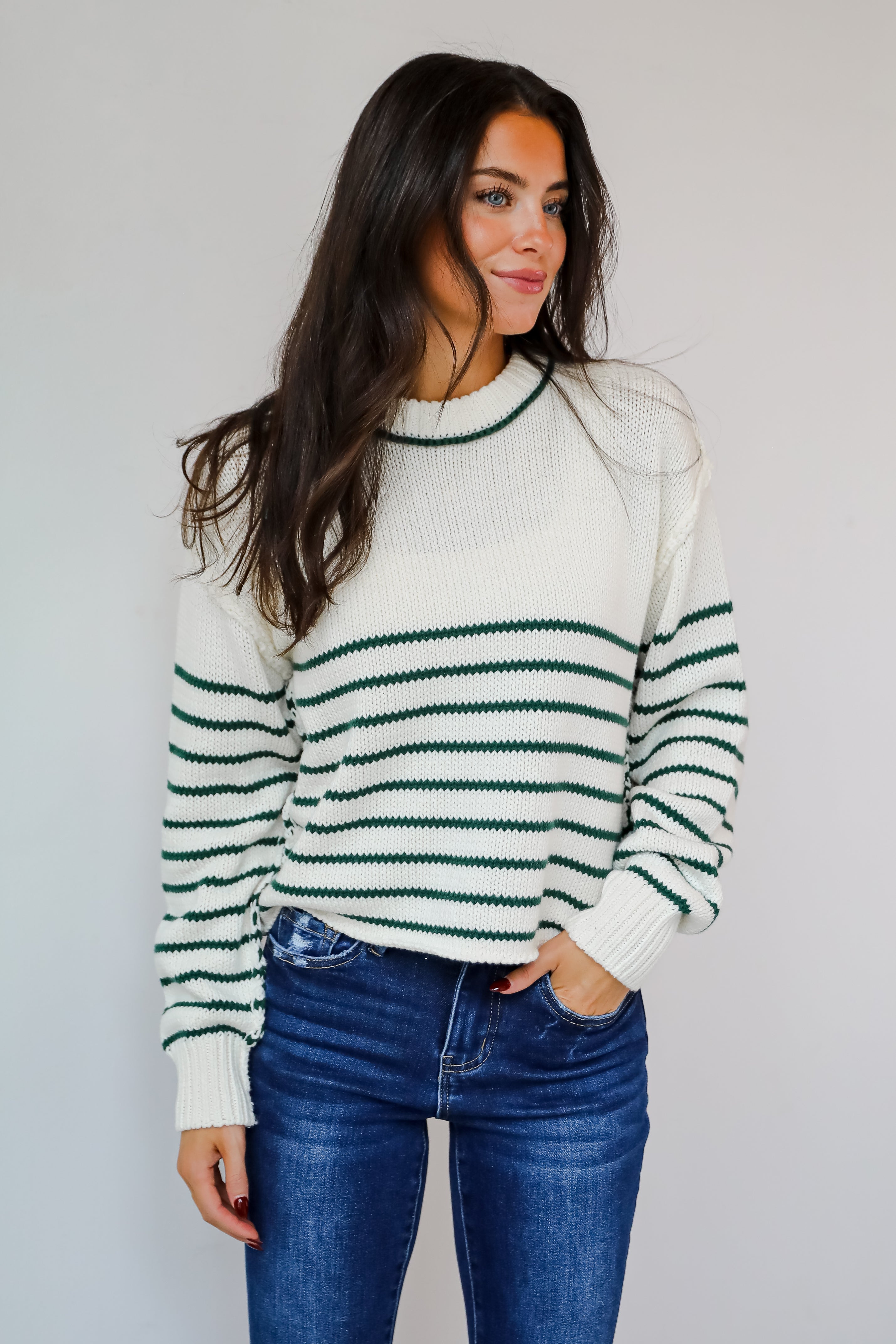 Chic Outcome Green Striped Sweater