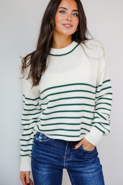 Chic Outcome Green Striped Sweater