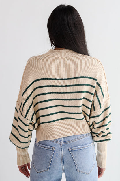 Comfy Cuteness Green Striped Cropped Sweater