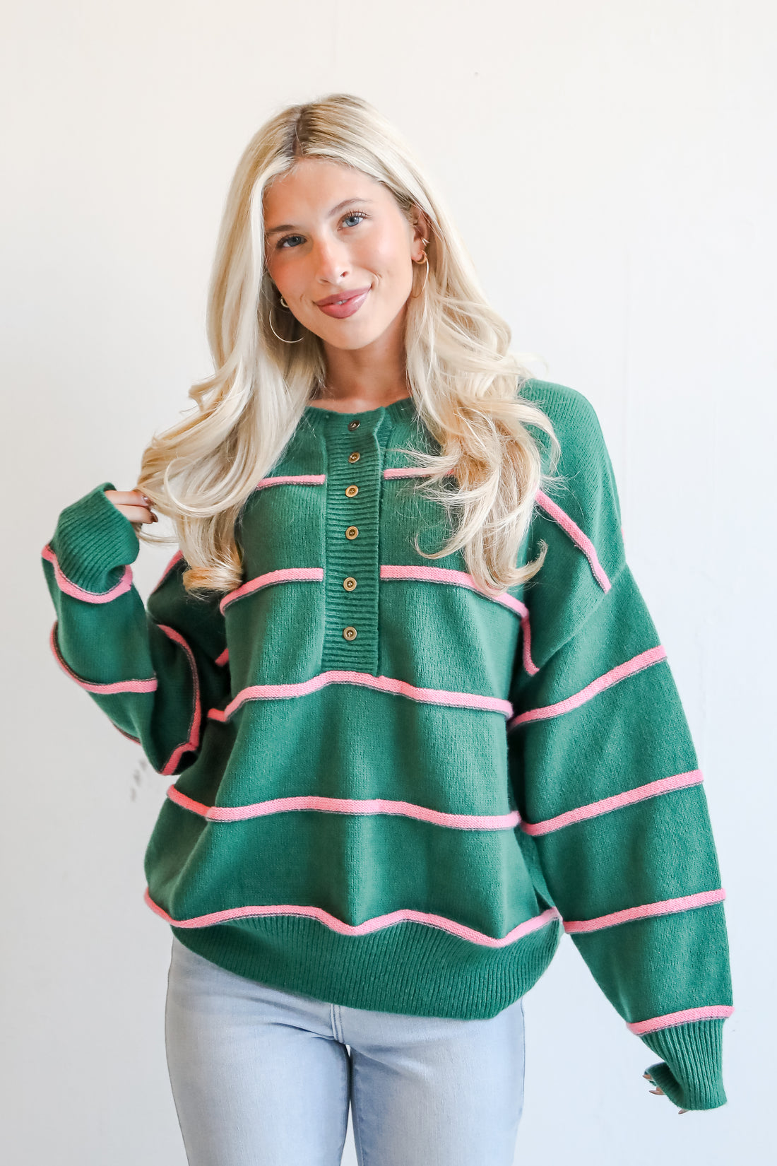 Memorably Stylish Hunter Green Striped Sweater