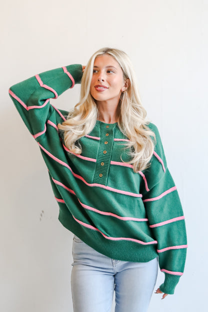 Memorably Stylish Hunter Green Striped Sweater