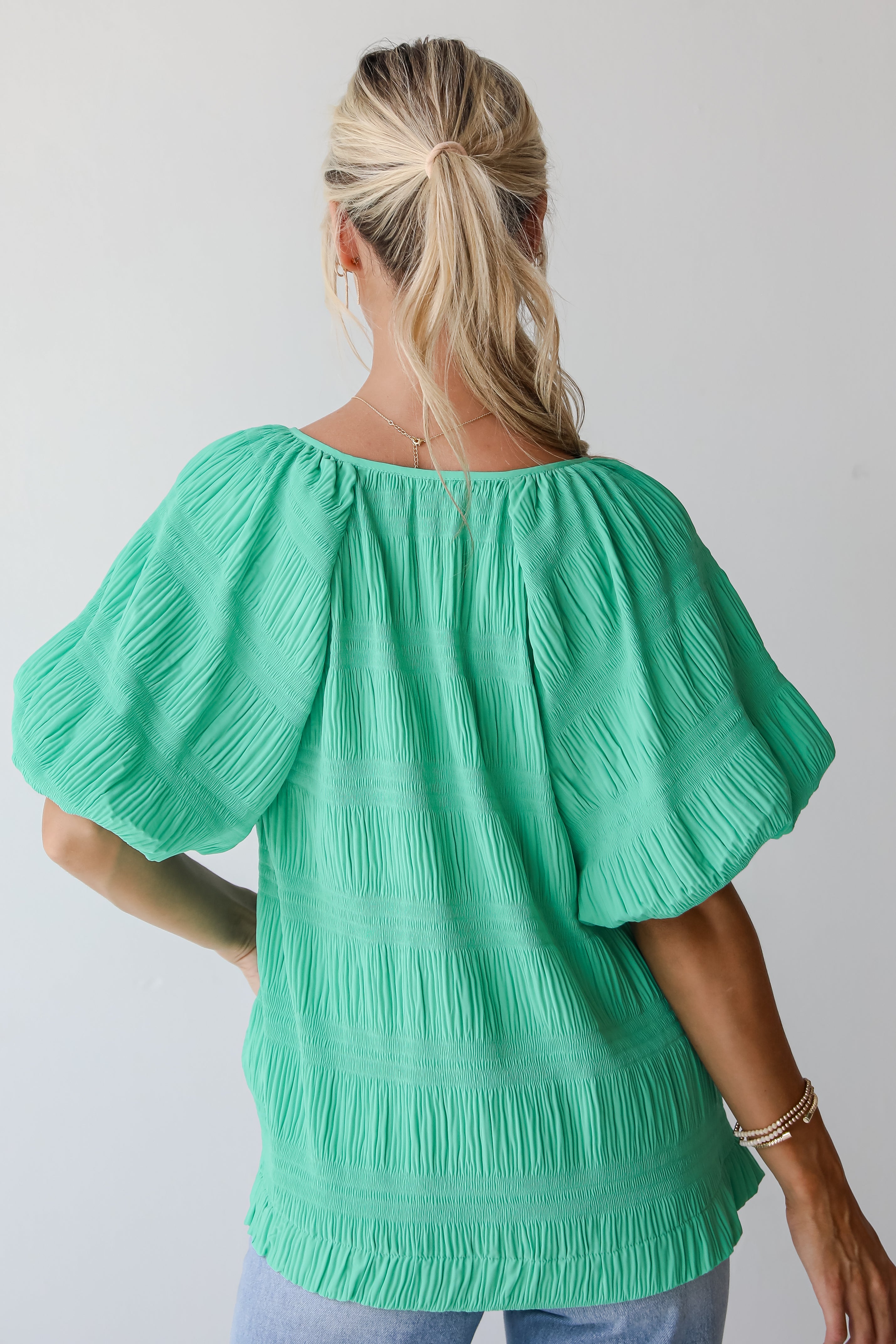 Elegant Confidence Green Textured Blouse