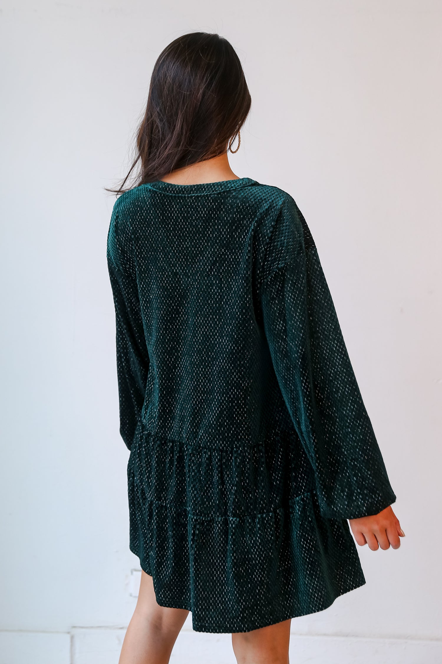 long sleeve Hunter Green Velvet Mini Dress