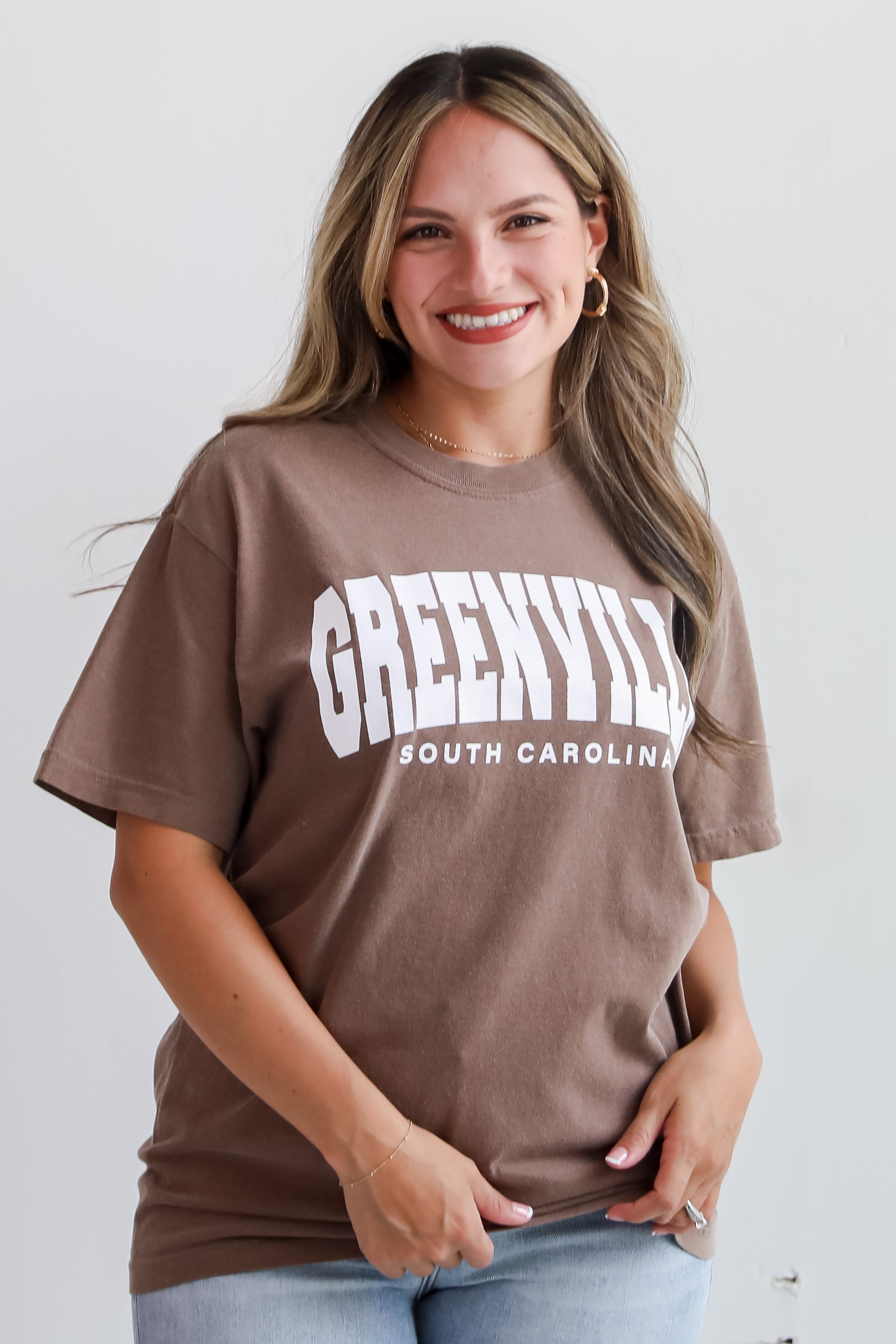 Brown Greenville South Carolina Block Letter Tee