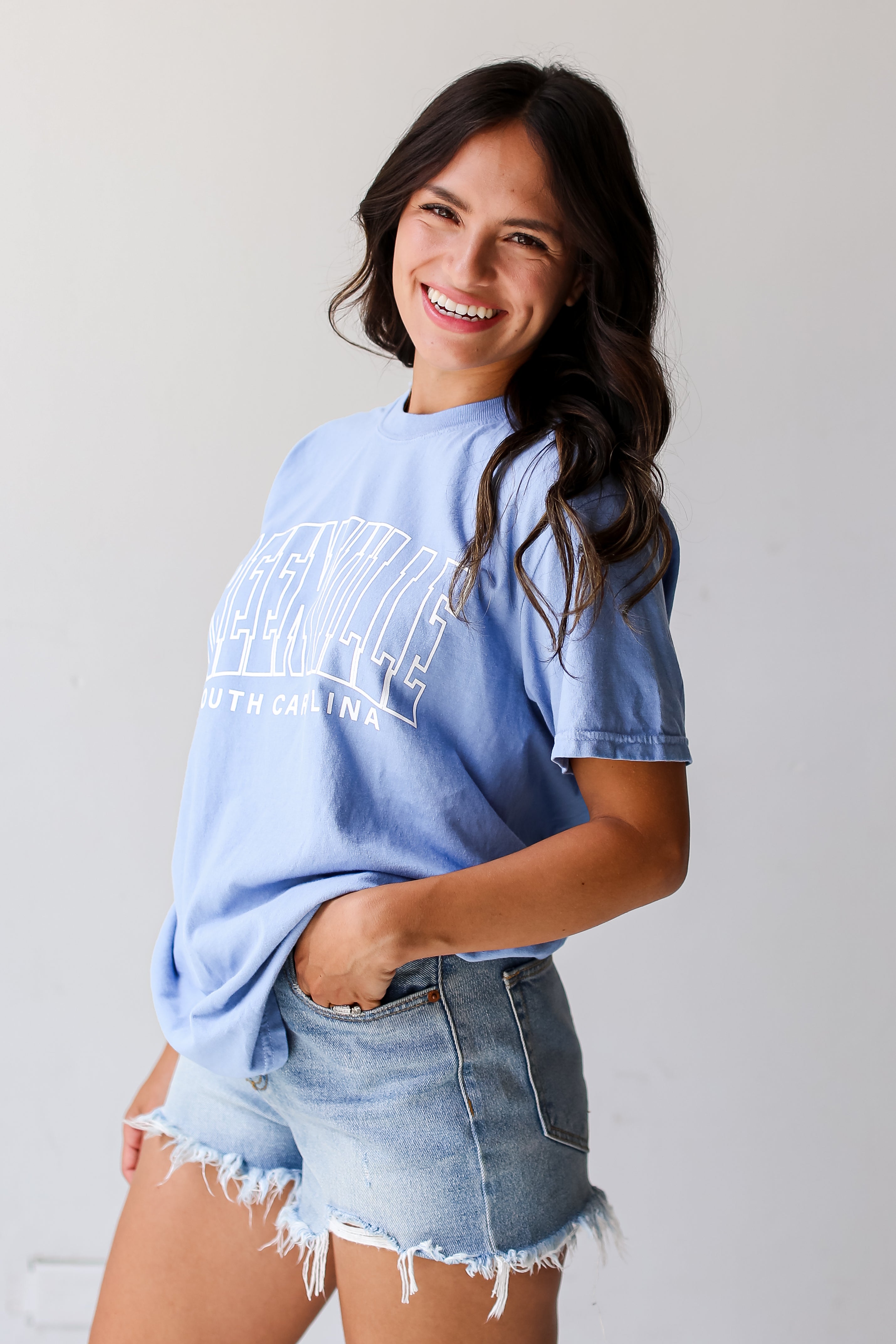 Light Blue Greenville South Carolina Tee side view