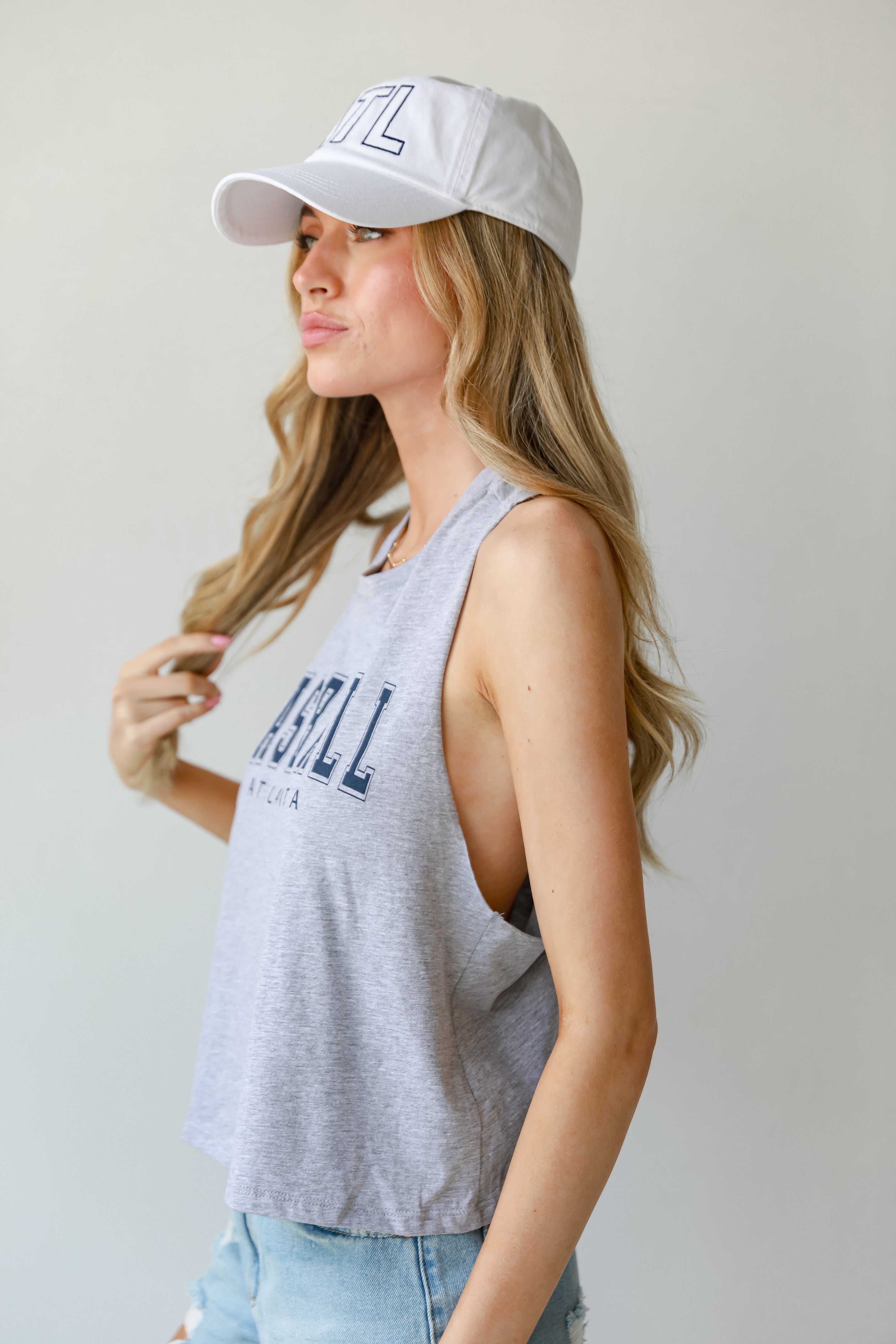 Heather Grey Baseball Atlanta Muscle Tank side view