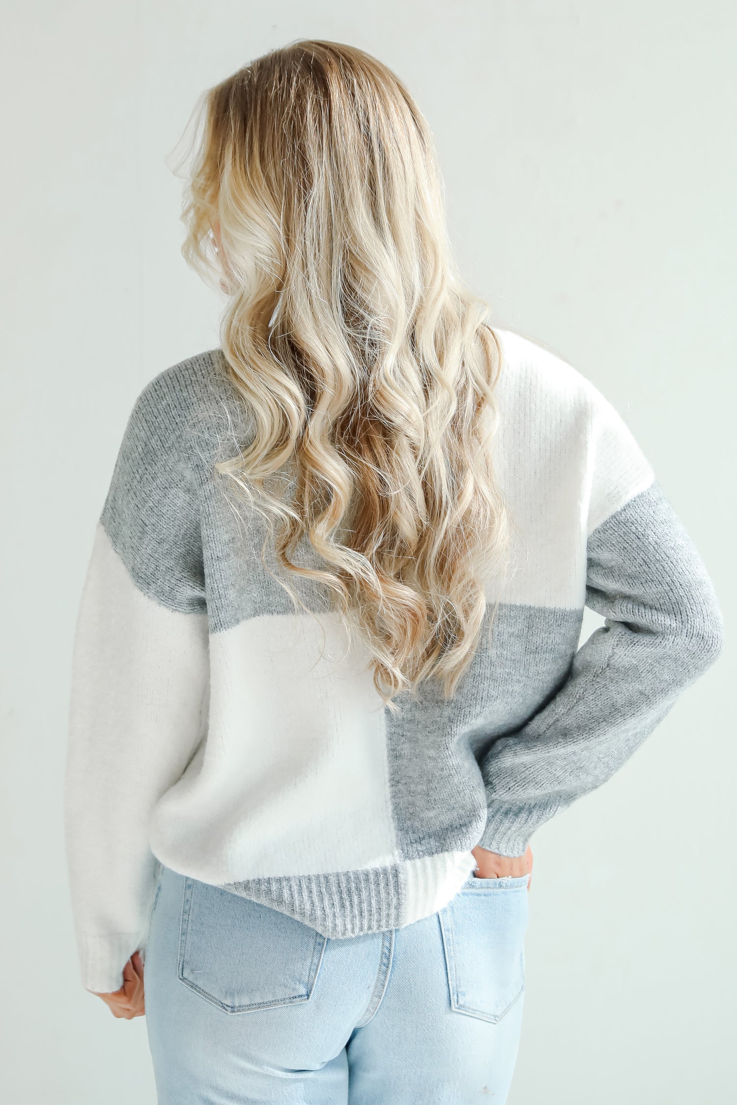 Winter Crush Heather Grey Checkered Sweater