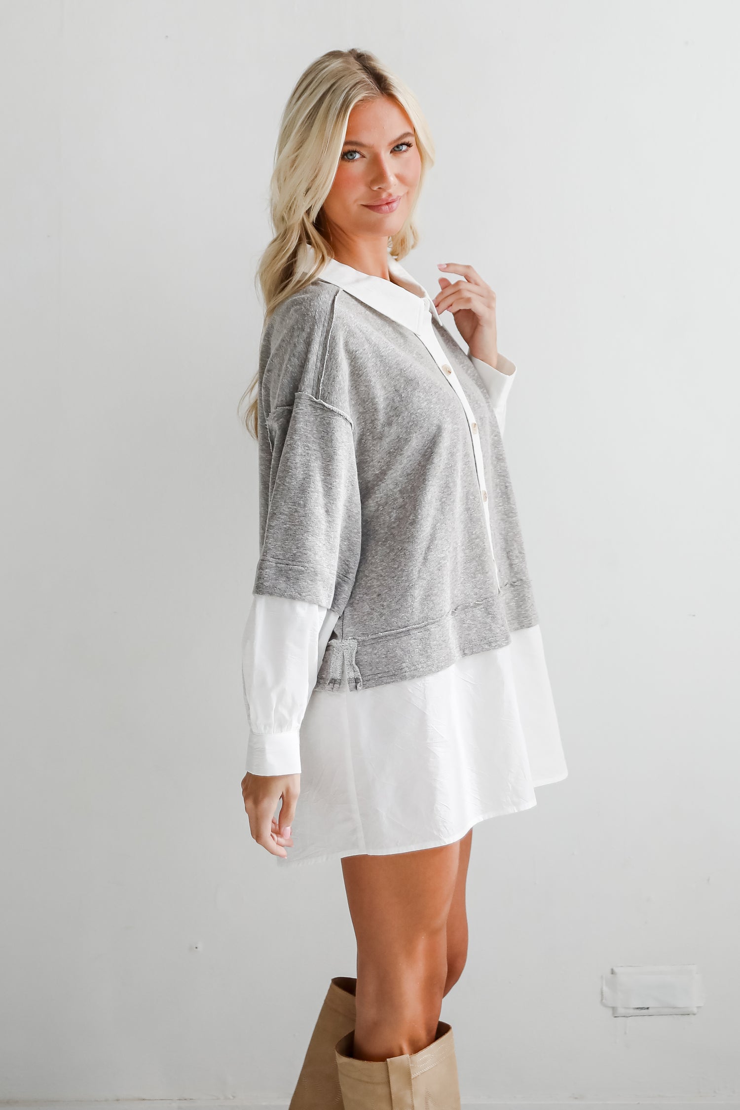 Brilliant Cutie Heather Grey Contrast Blouse