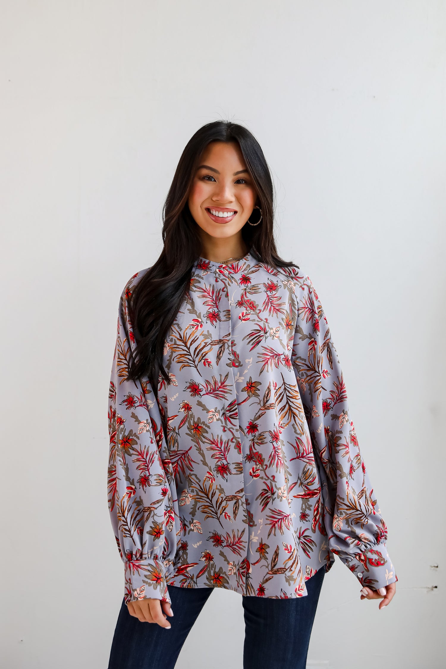 Endless Aura Grey Floral Blouse