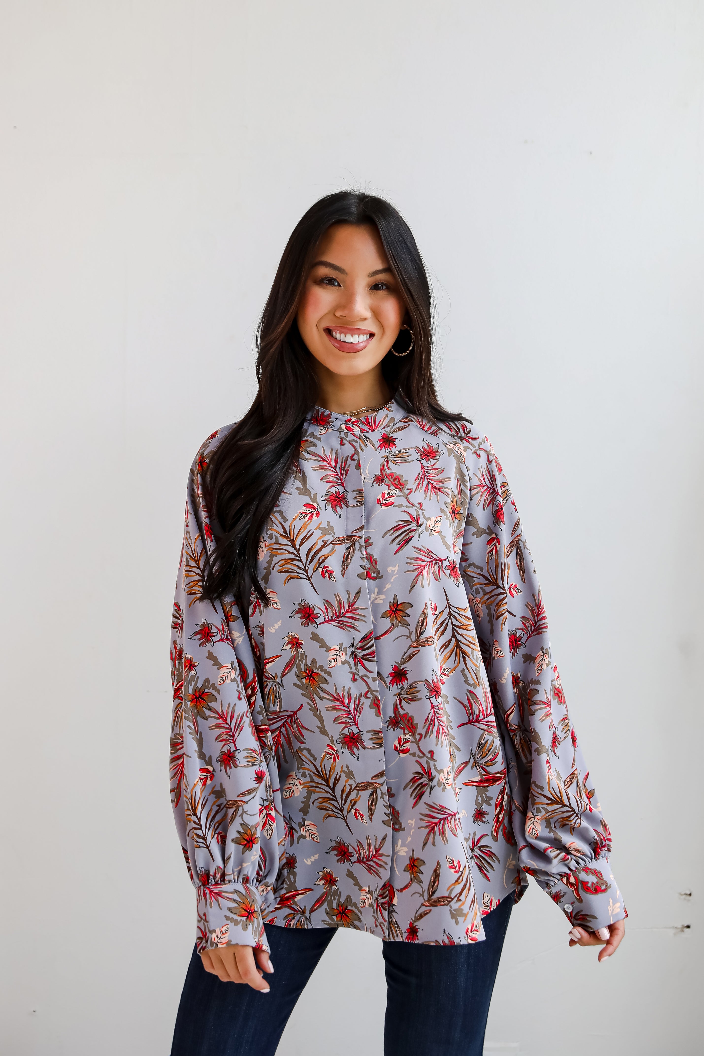 Endless Aura Grey Floral Blouse