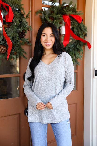 Effortless Pick Heather Grey Knit Top