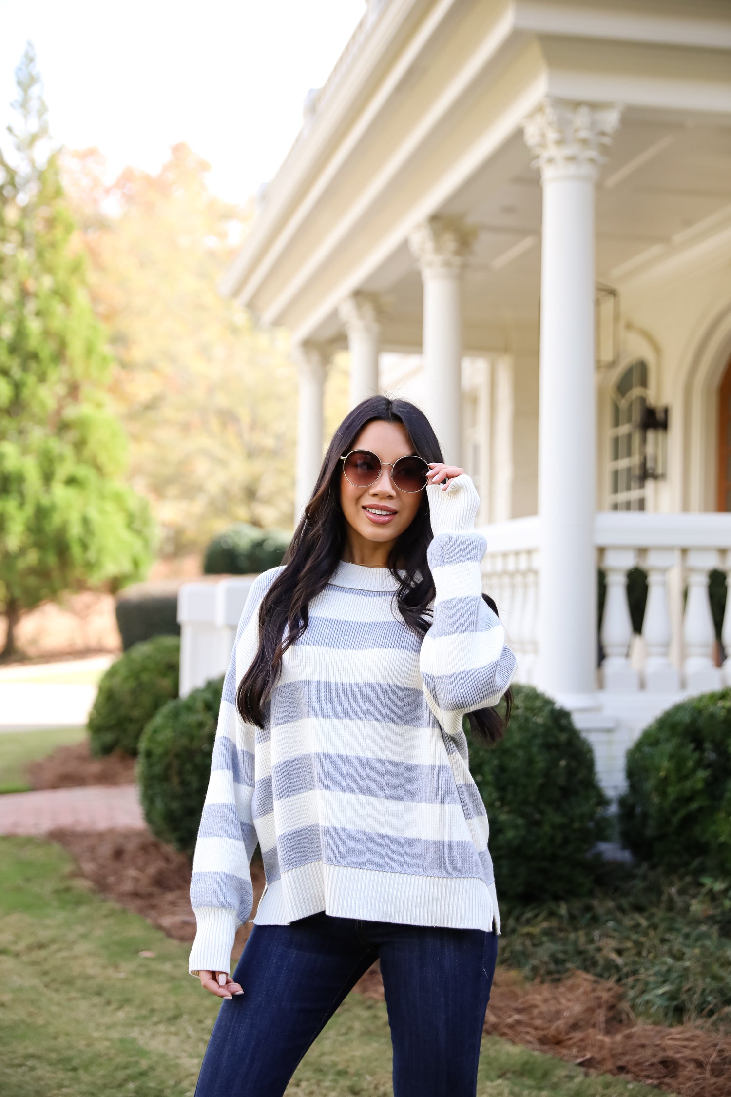 Coveted Coziness Heather Grey Oversized Striped Sweater