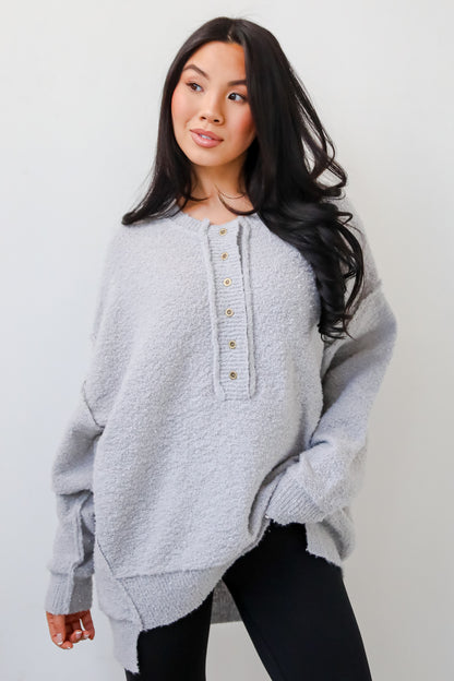 Cuddly Sensation Heather Grey Oversized Sweater