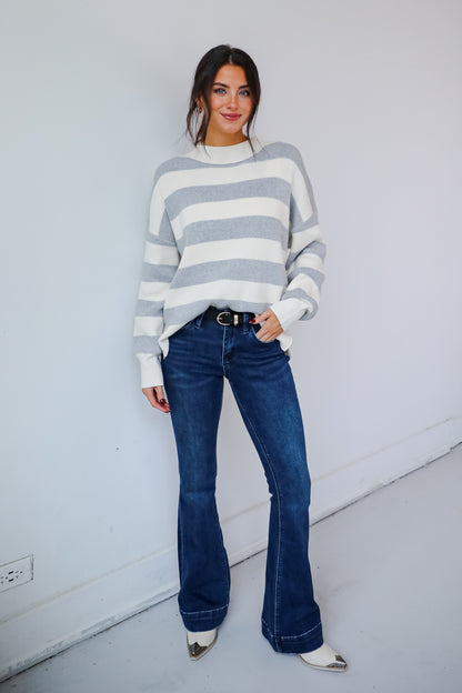 Coveted Coziness Heather Grey Oversized Striped Sweater