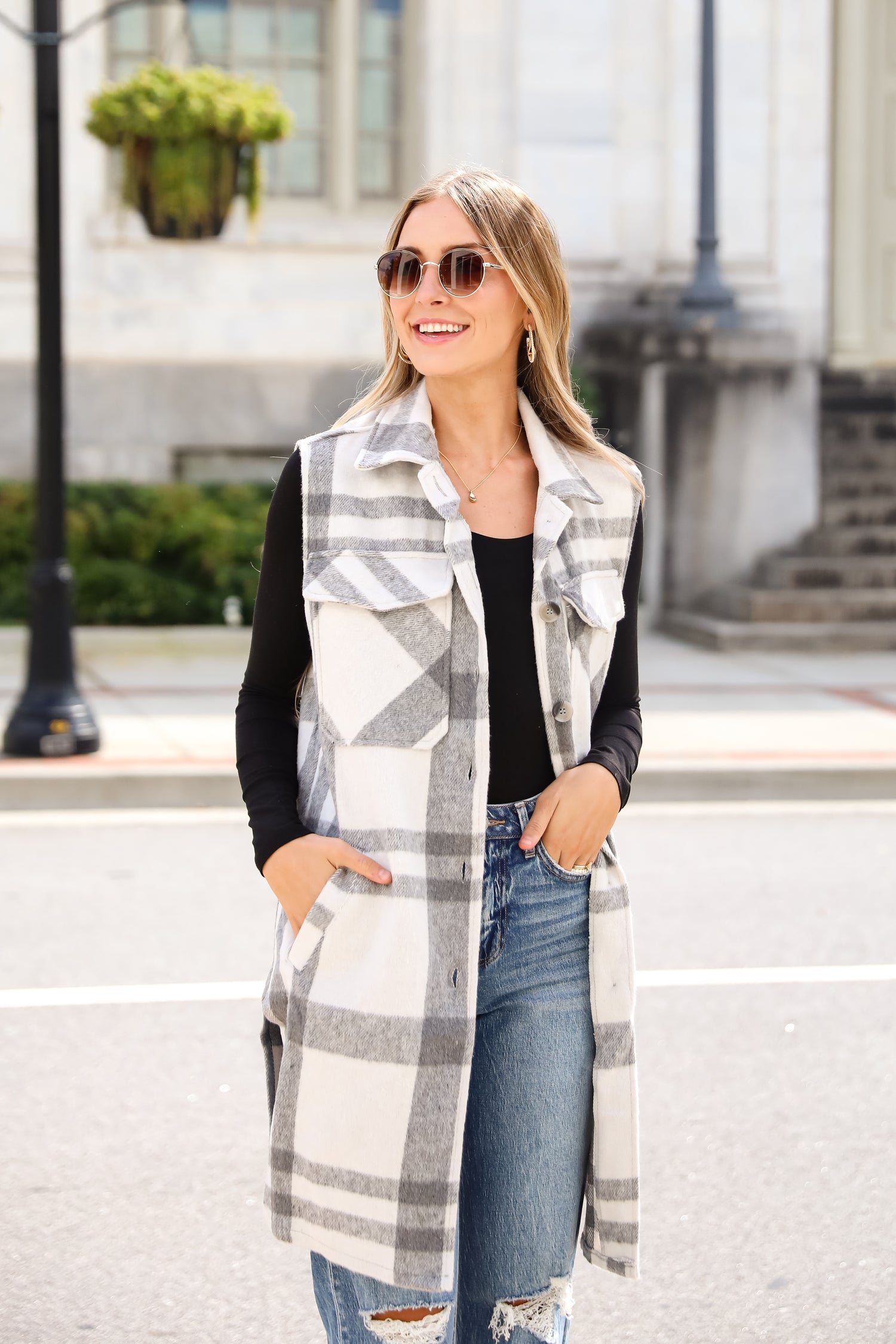 Sophisticatedly Cozy Plaid Longline Vest