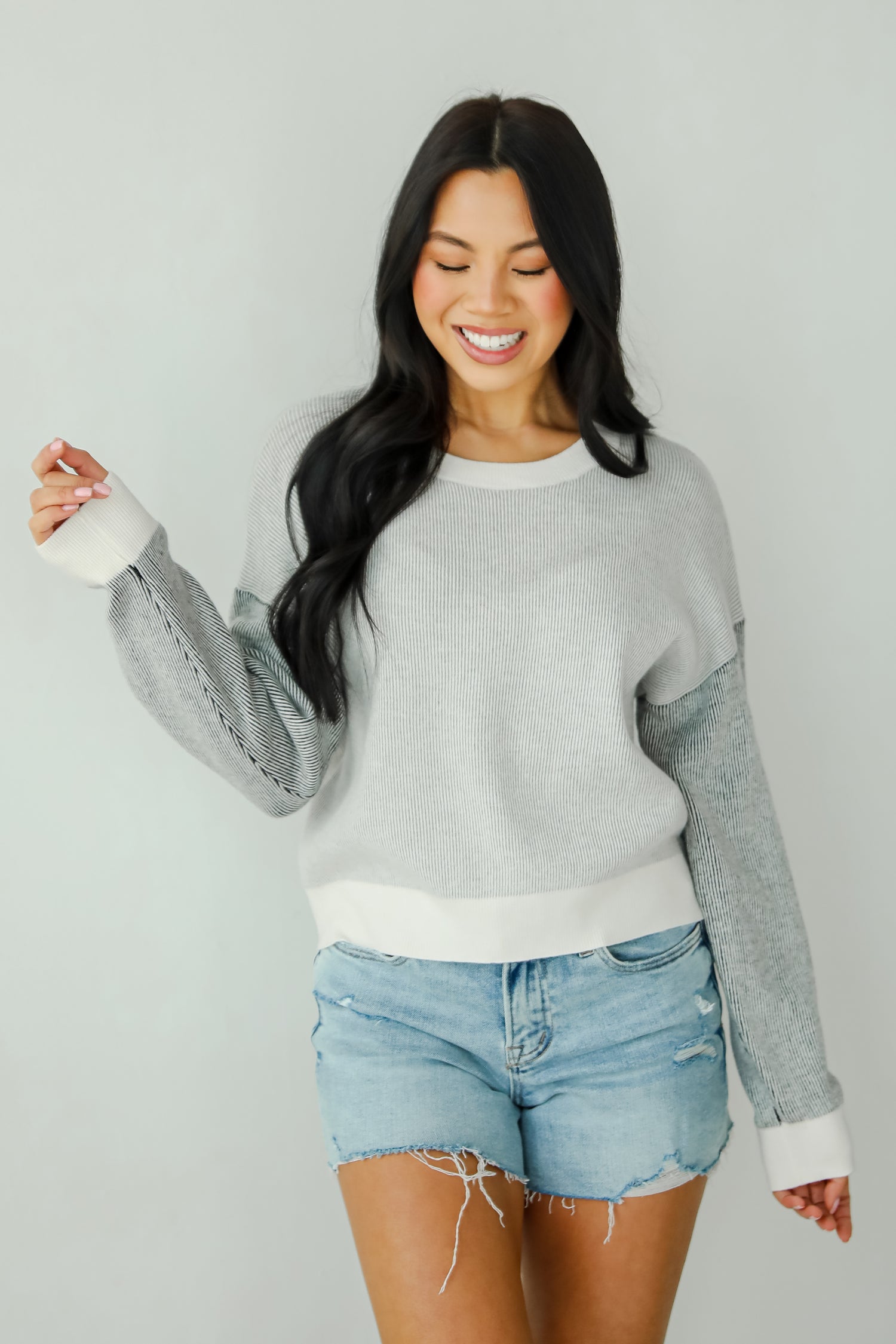 Fireside Flirt Grey Ribbed Sweater