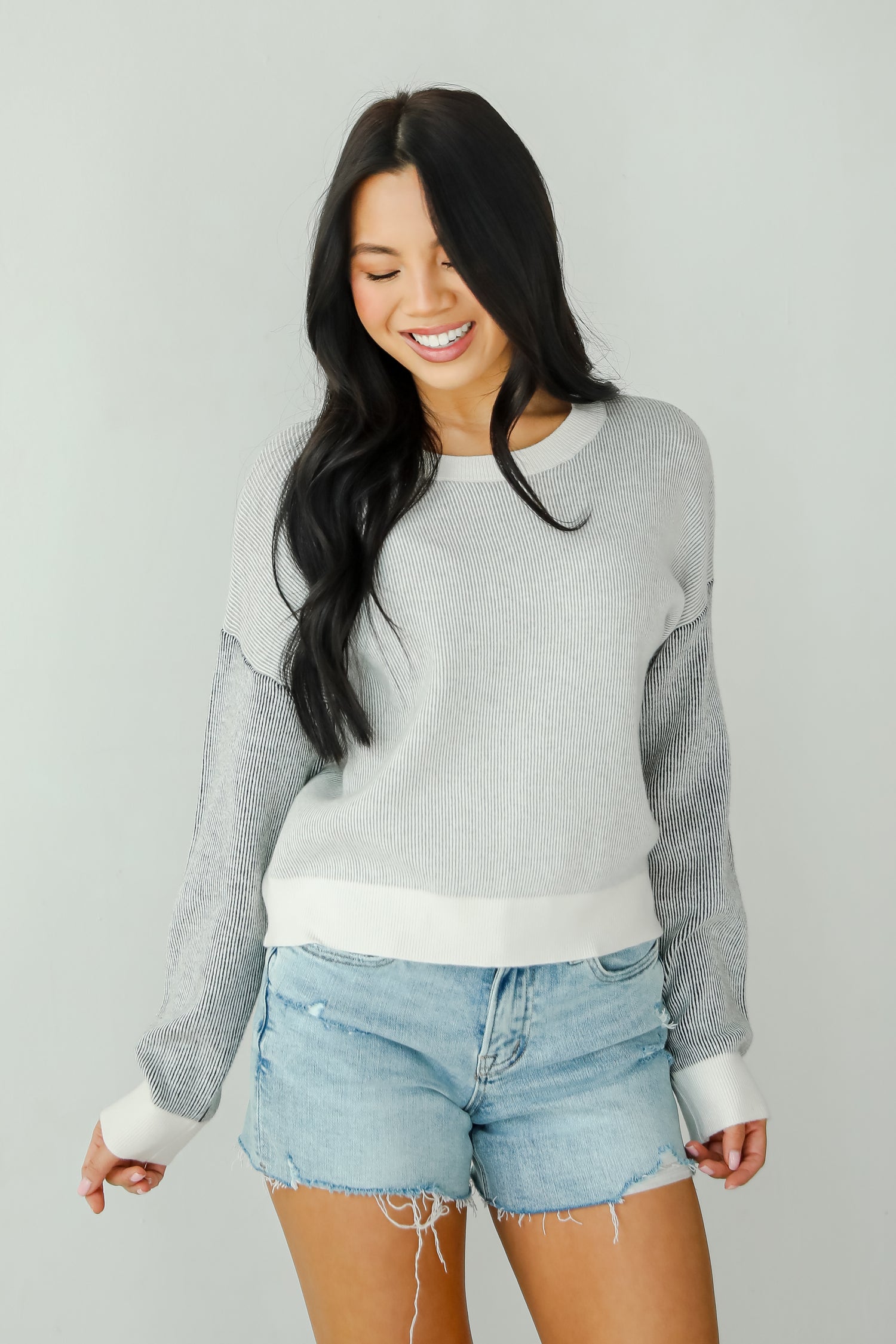 Fireside Flirt Grey Ribbed Sweater