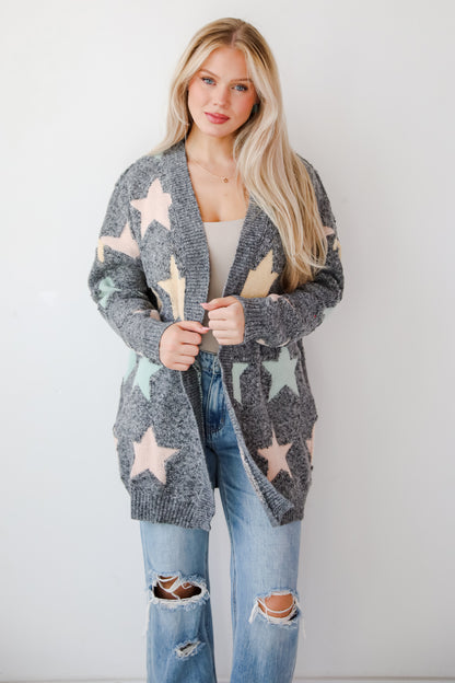 Cozy Outcome Heather Grey Star Cardigan