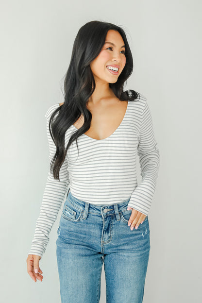 Sweetened Attitude Grey/White Striped Bodysuit