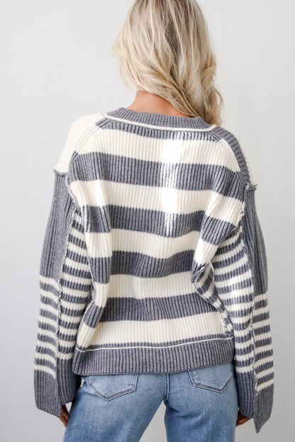 Noteworthy Charisma Grey Striped Sweater Cardigan