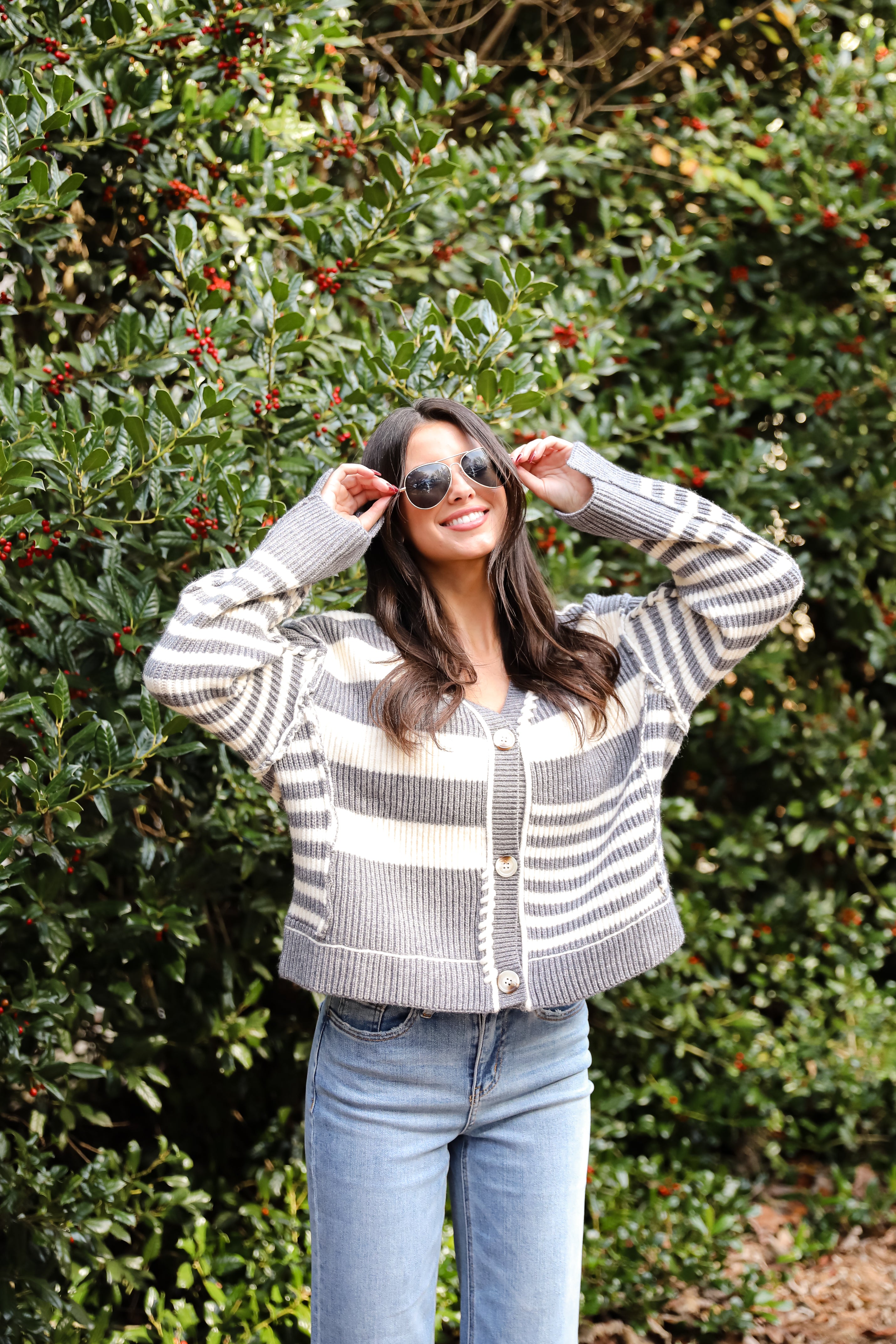 Noteworthy Charisma Grey Striped Sweater Cardigan