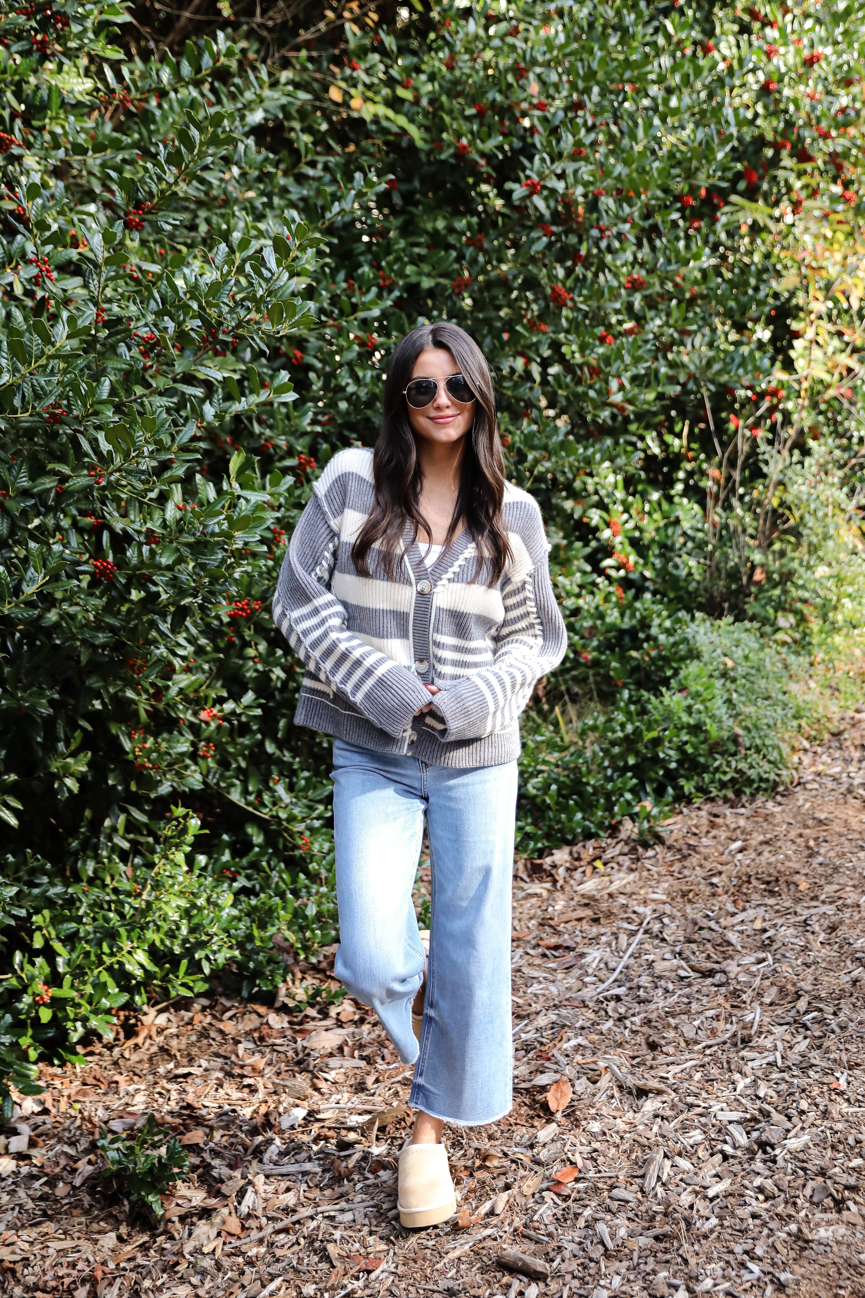 Noteworthy Charisma Grey Striped Sweater Cardigan