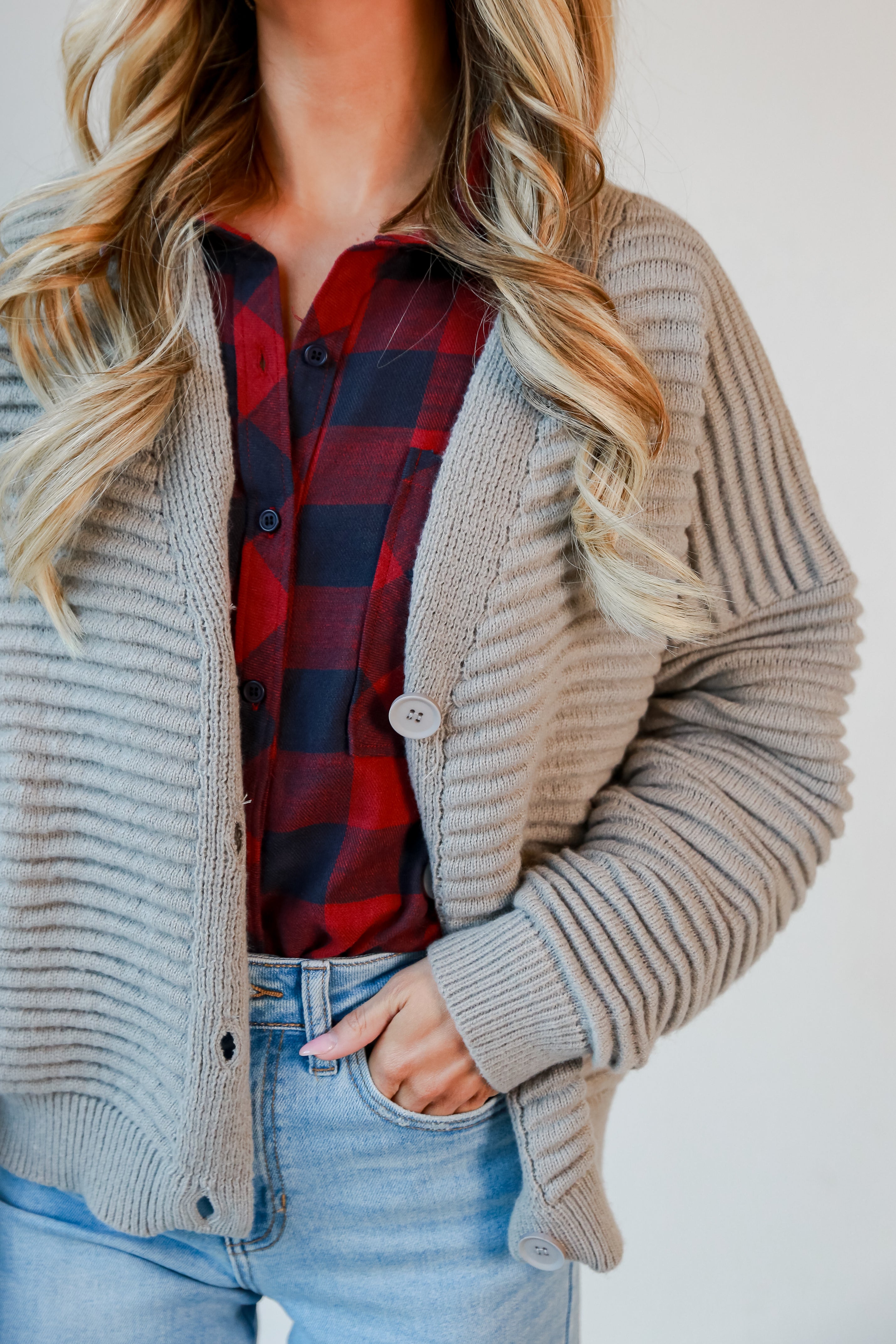 Grey Sweater Cardigan close up