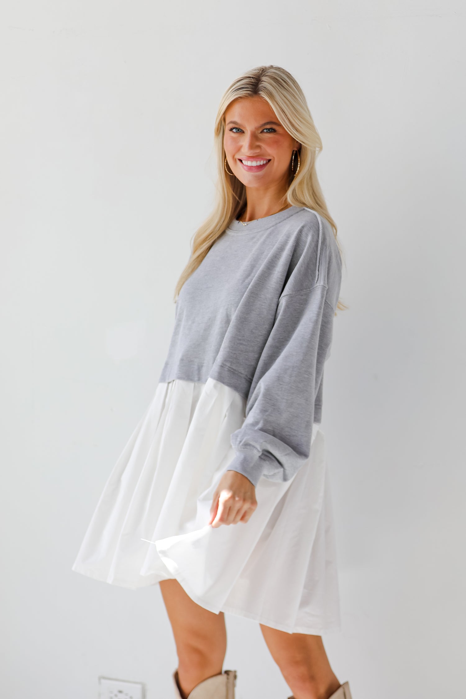 Contemporary Elegance Heather Grey Sweatshirt Dress