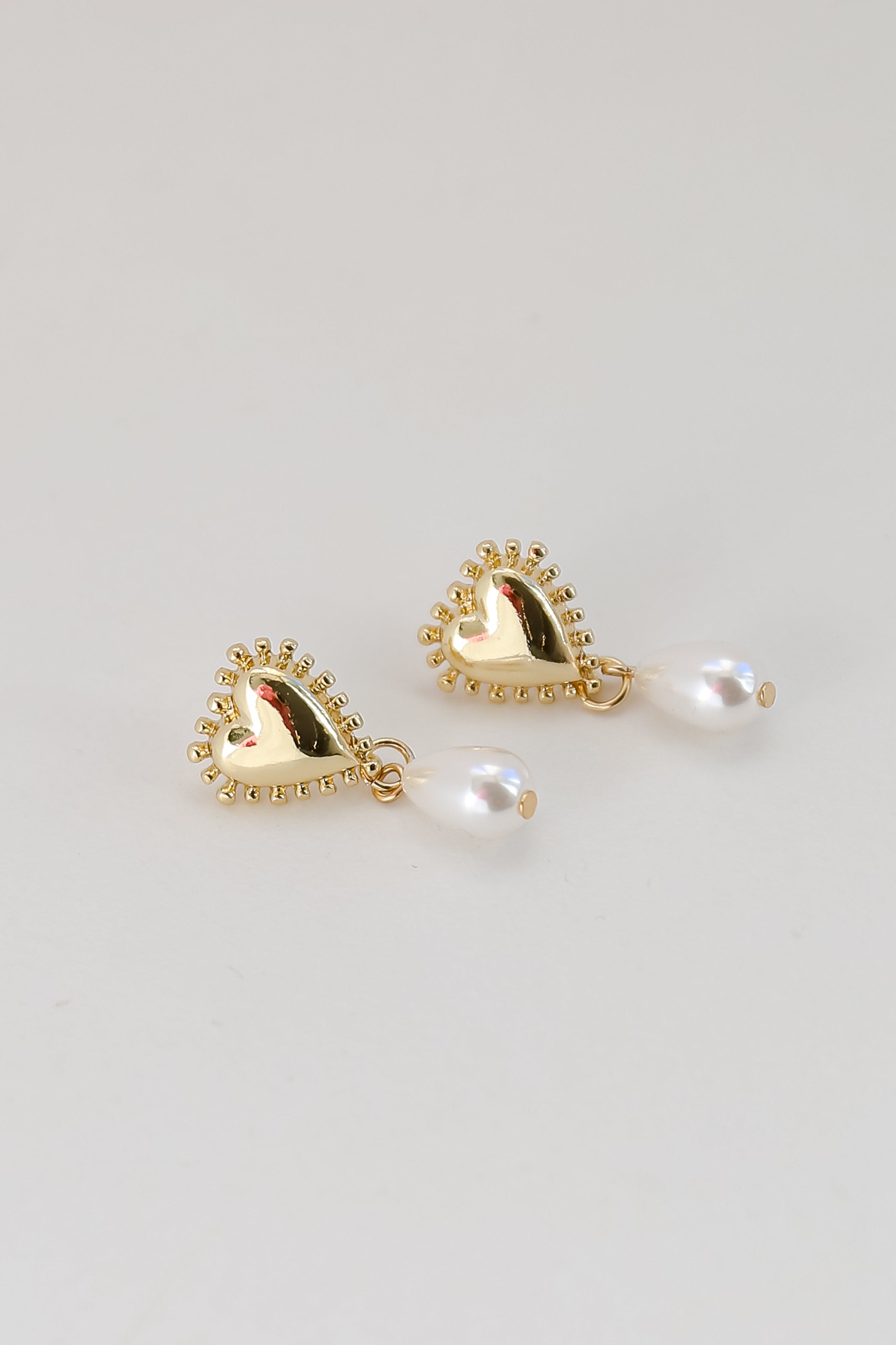 Gold Heart Pearl Drop Earrings