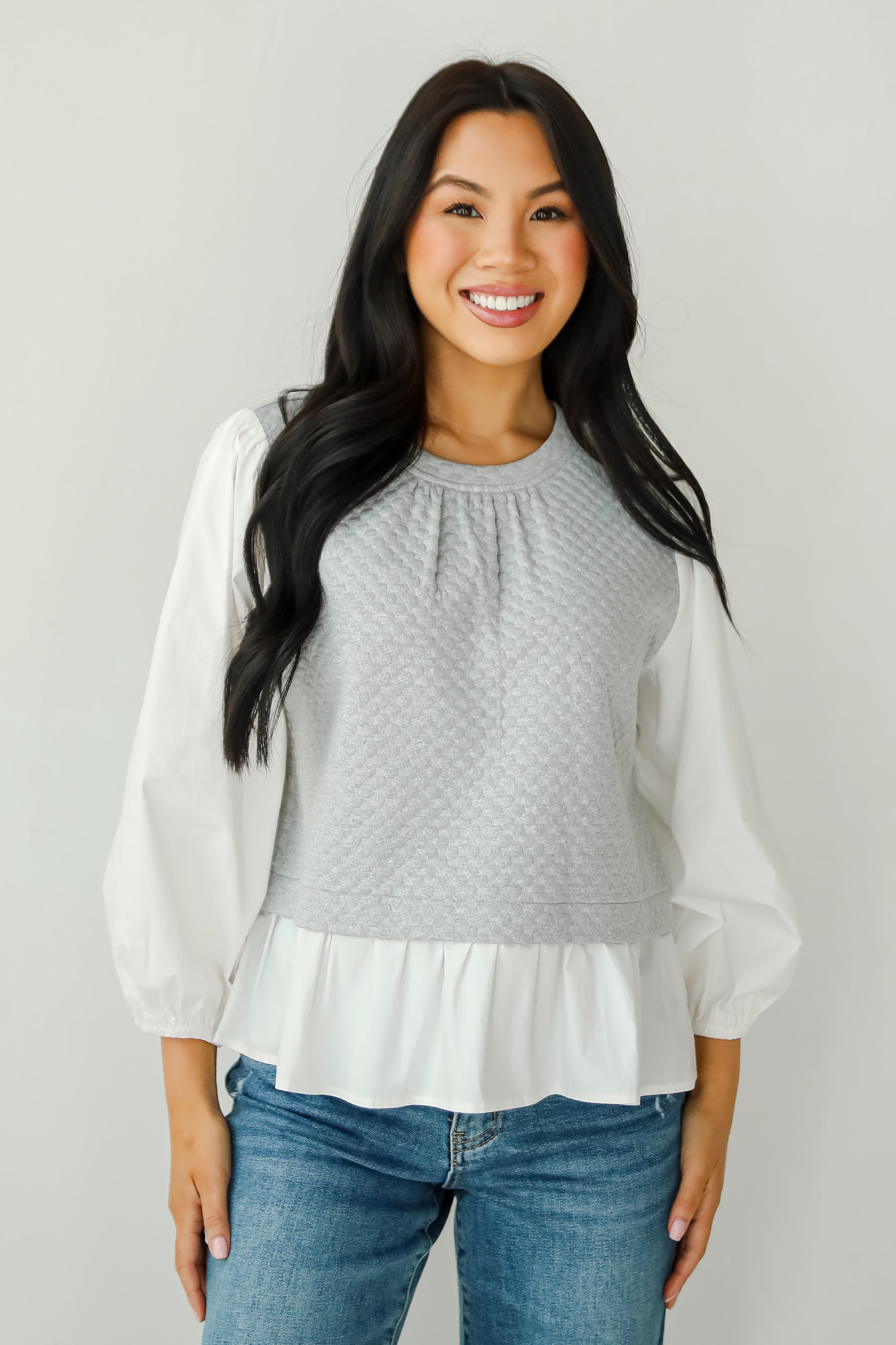 Darling Posture Heather Grey Contrast Blouse