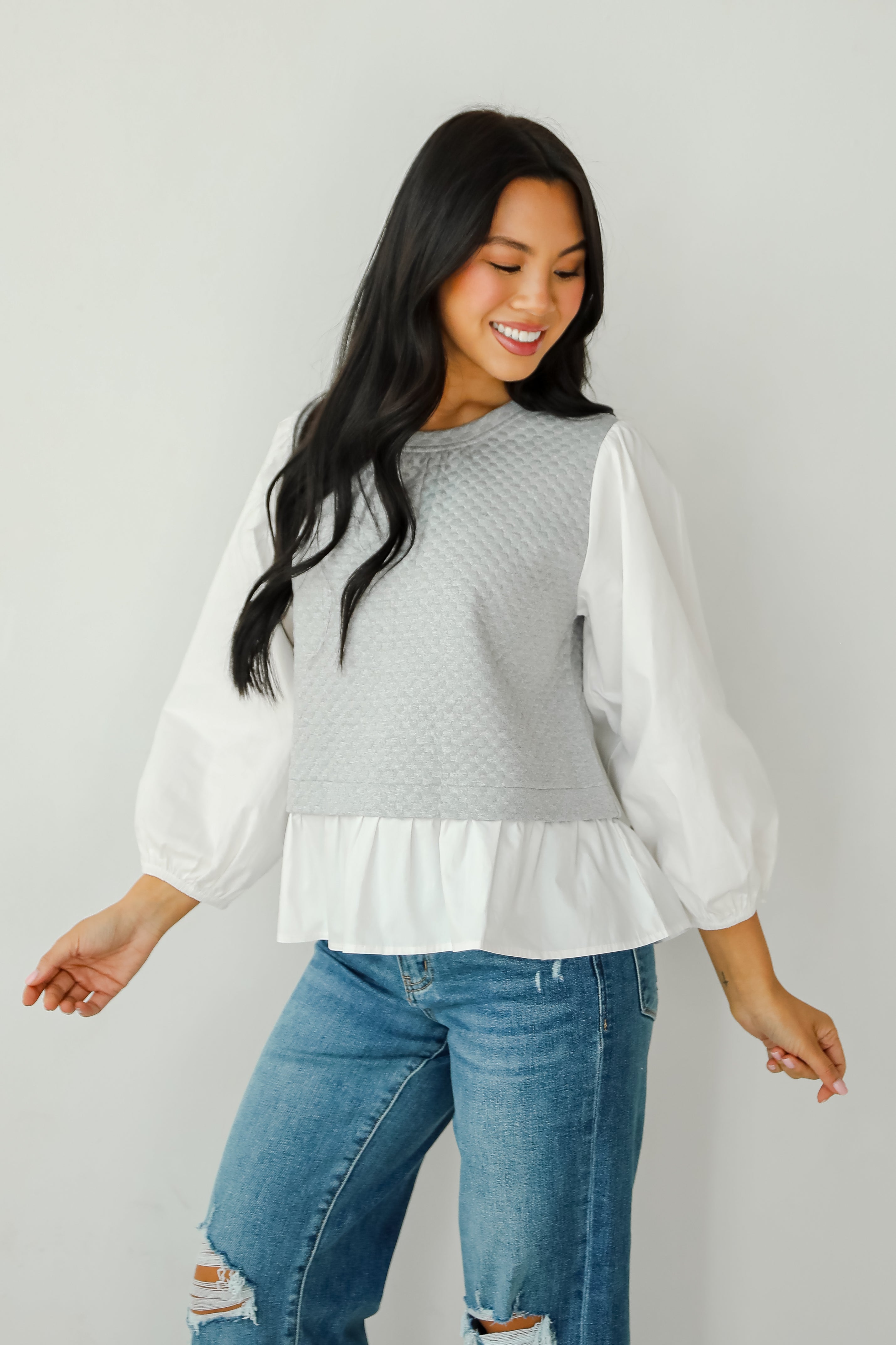 Darling Posture Heather Grey Contrast Blouse