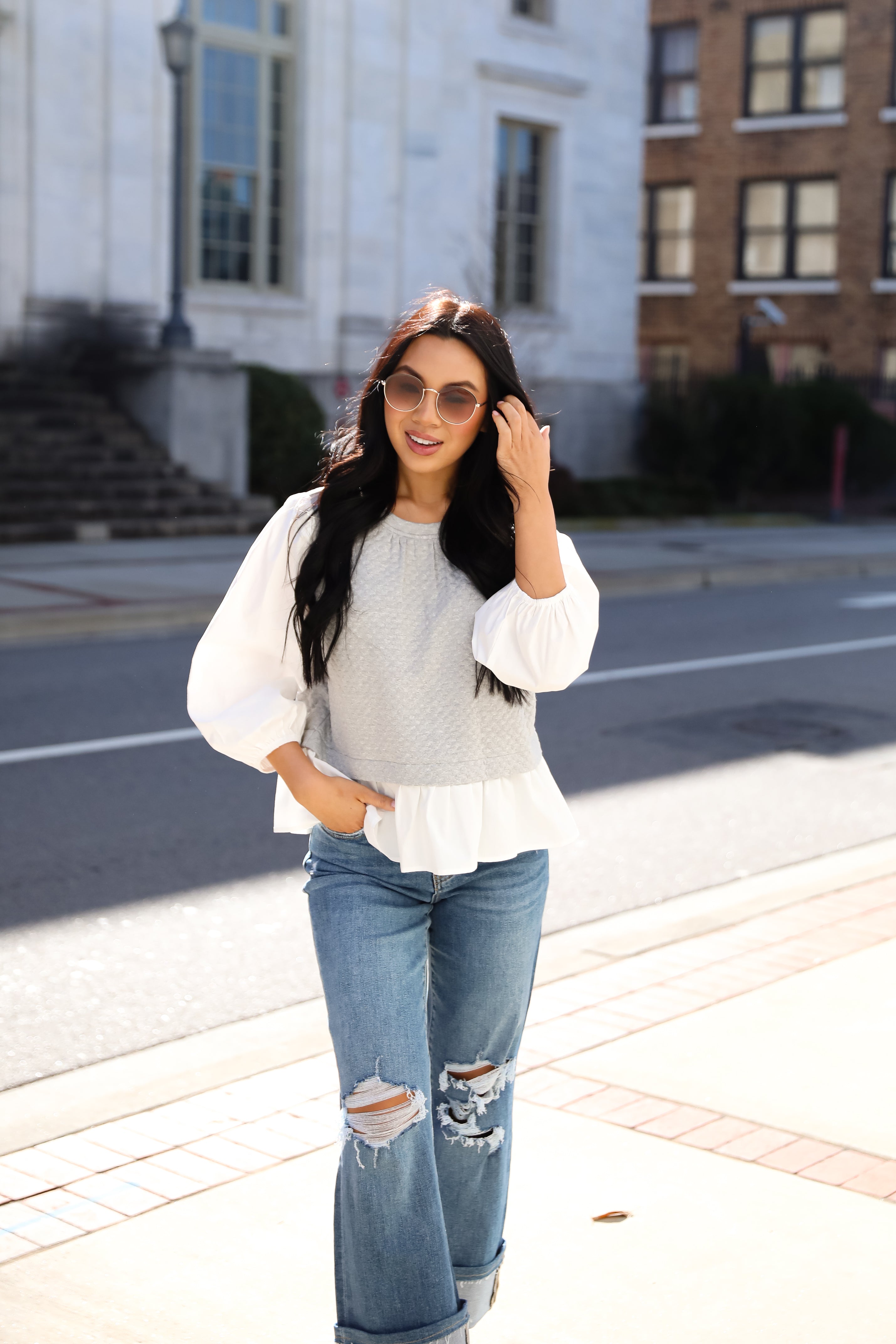 Darling Posture Heather Grey Contrast Blouse