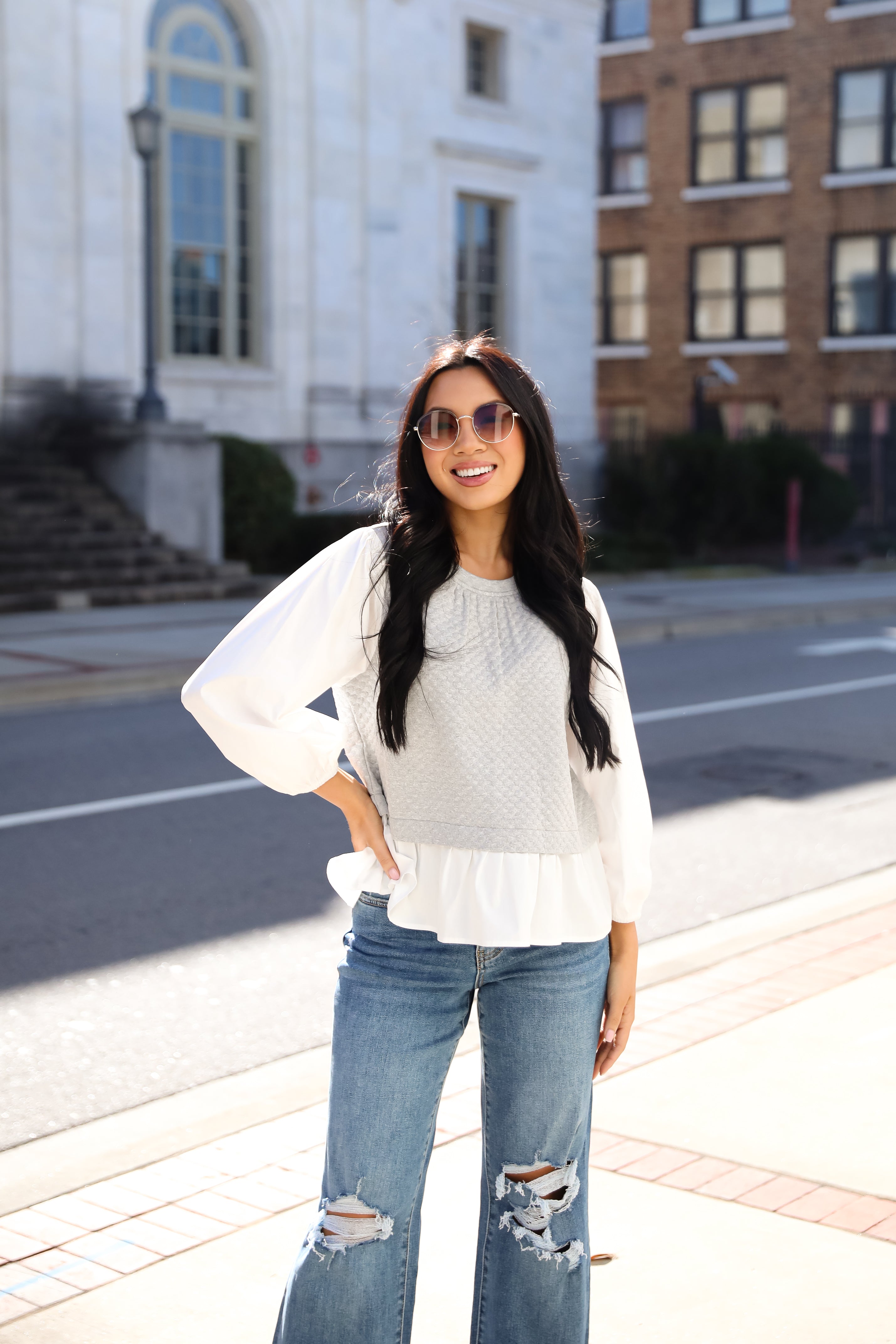 Darling Posture Heather Grey Contrast Blouse