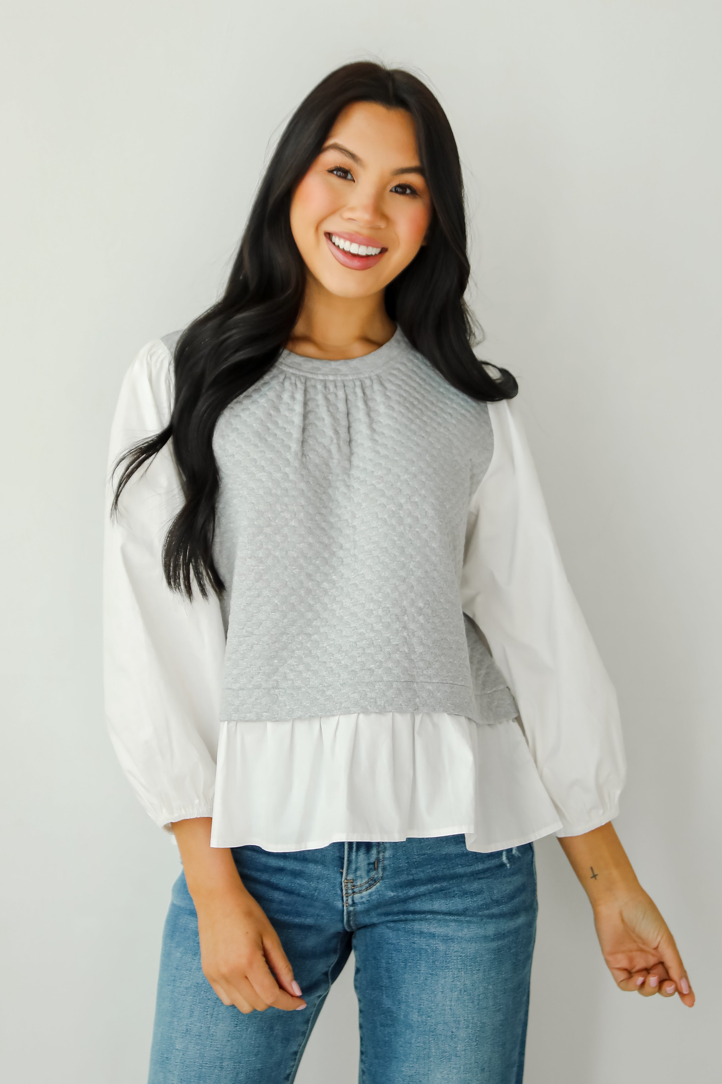 Darling Posture Heather Grey Contrast Blouse