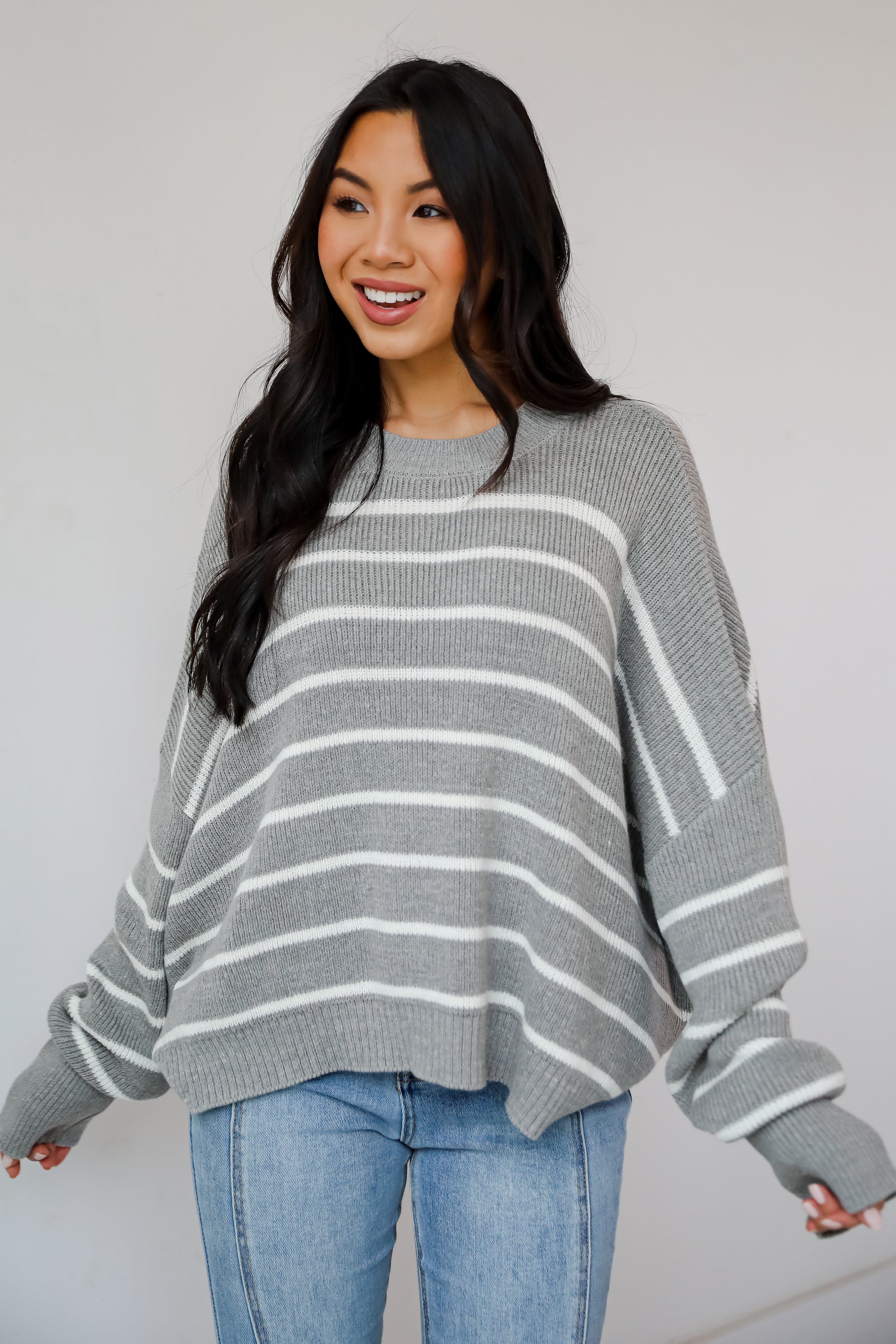 Favorite Potential Heather Grey Striped Sweater