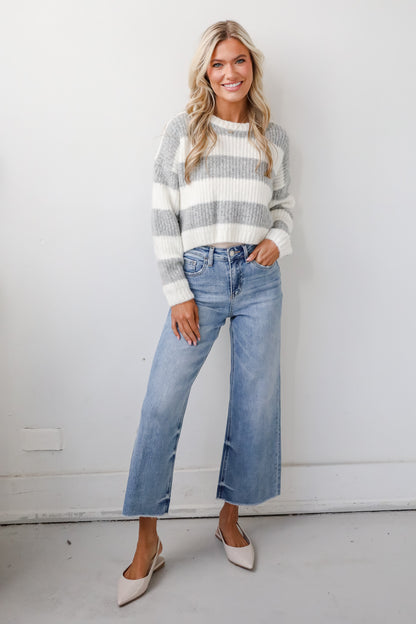 Polished Muse Heather Grey Striped Sweater