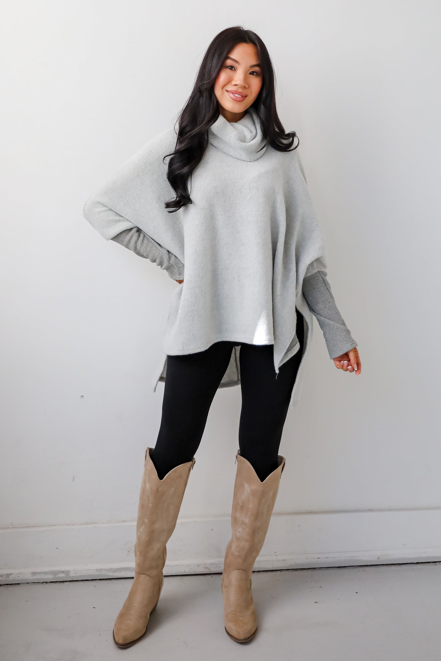 Cozy Weekends Heather Olive Soft Knit Cowl Neck Top