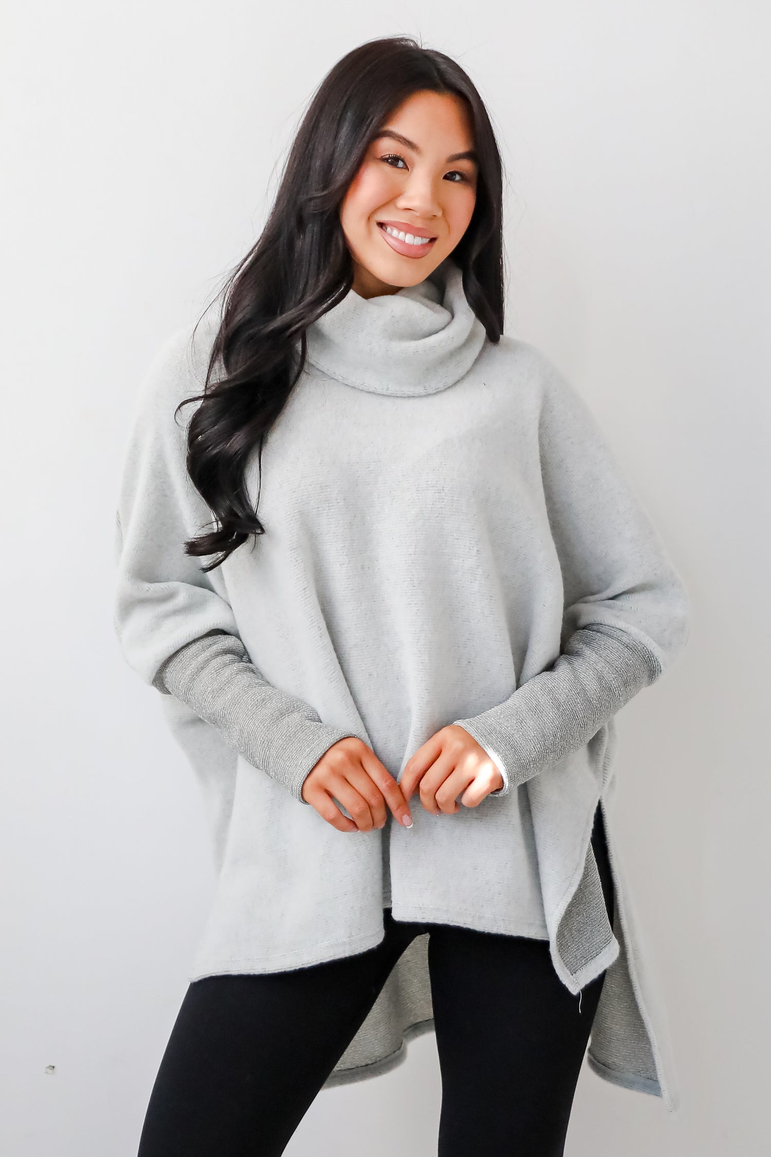 Cozy Weekends Heather Olive Soft Knit Cowl Neck Top