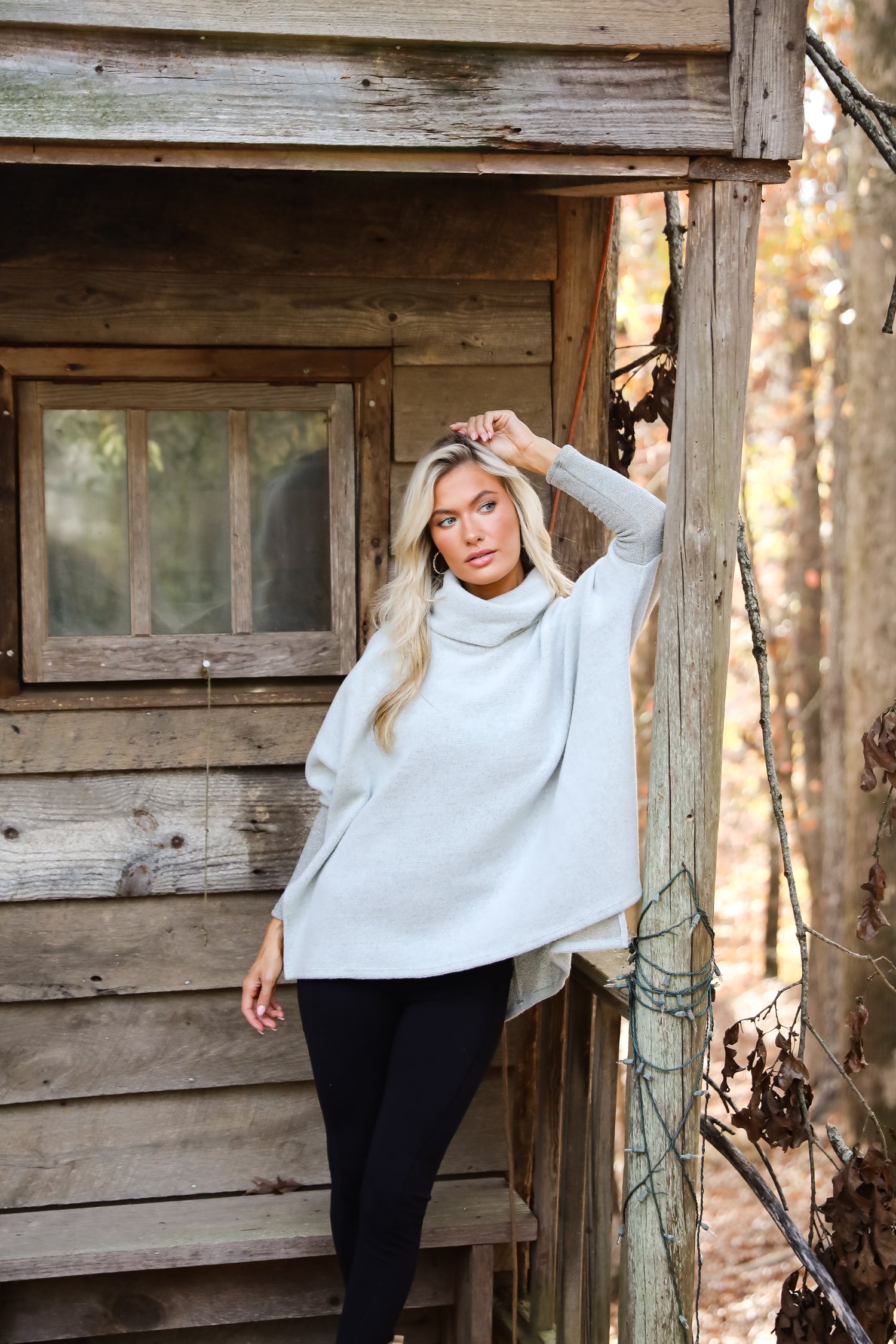 Cozy Weekends Heather Olive Soft Knit Cowl Neck Top