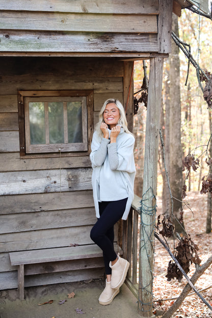 Cozy Weekends Heather Olive Soft Knit Cowl Neck Top