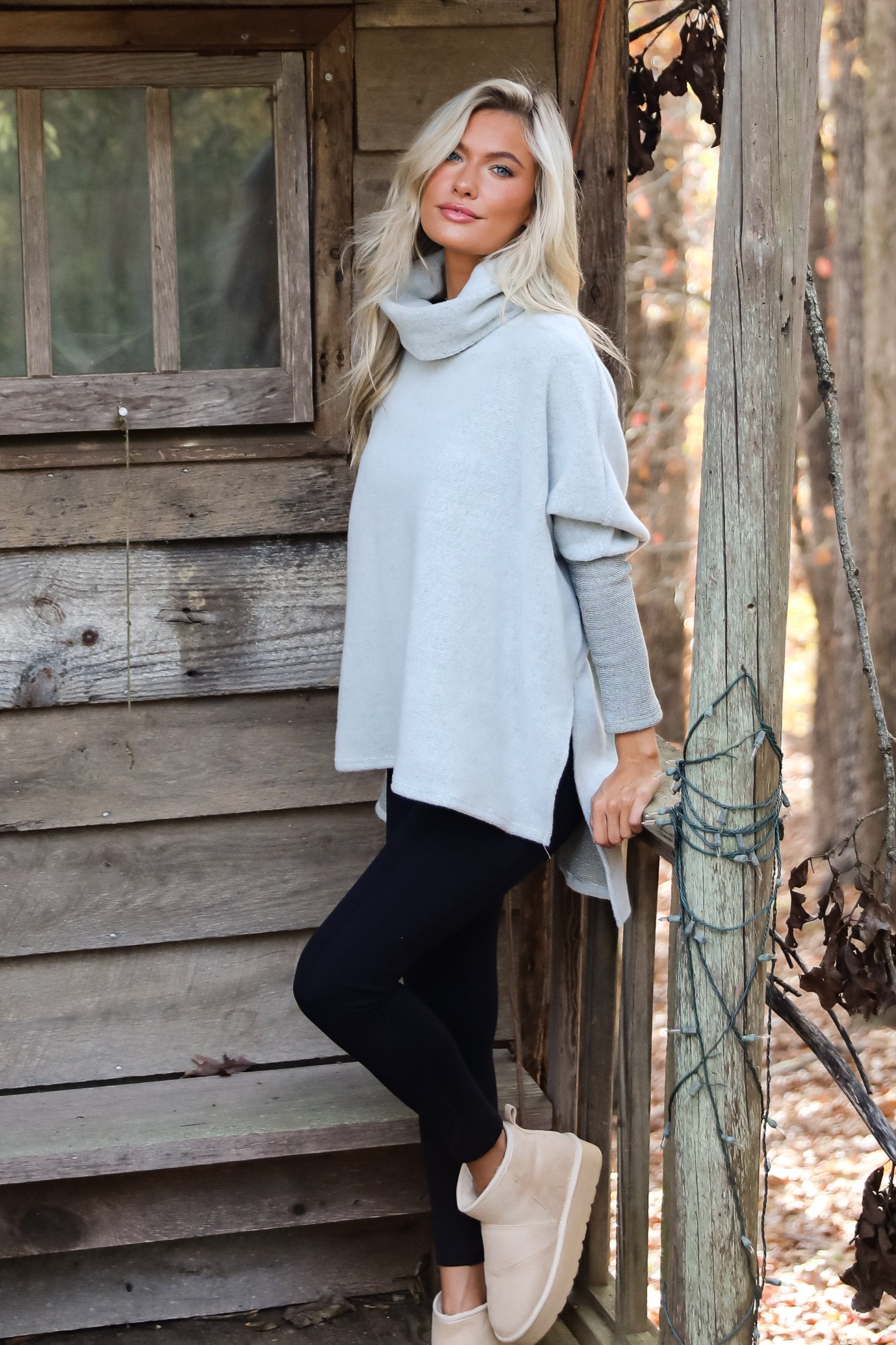 Cozy Weekends Heather Olive Soft Knit Cowl Neck Top