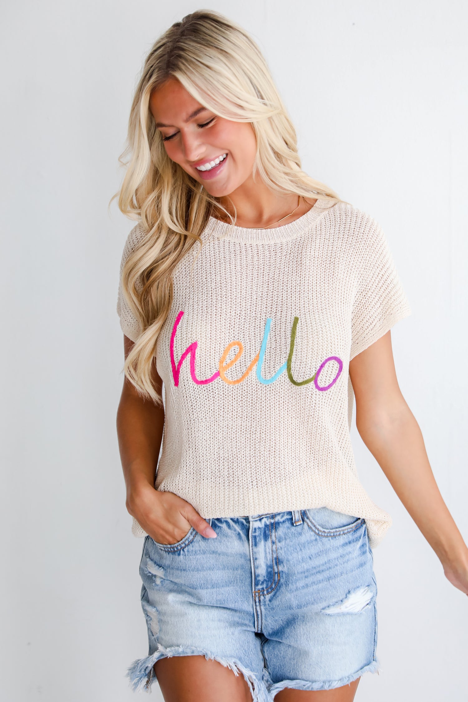 cute Cream Lightweight Knit Top